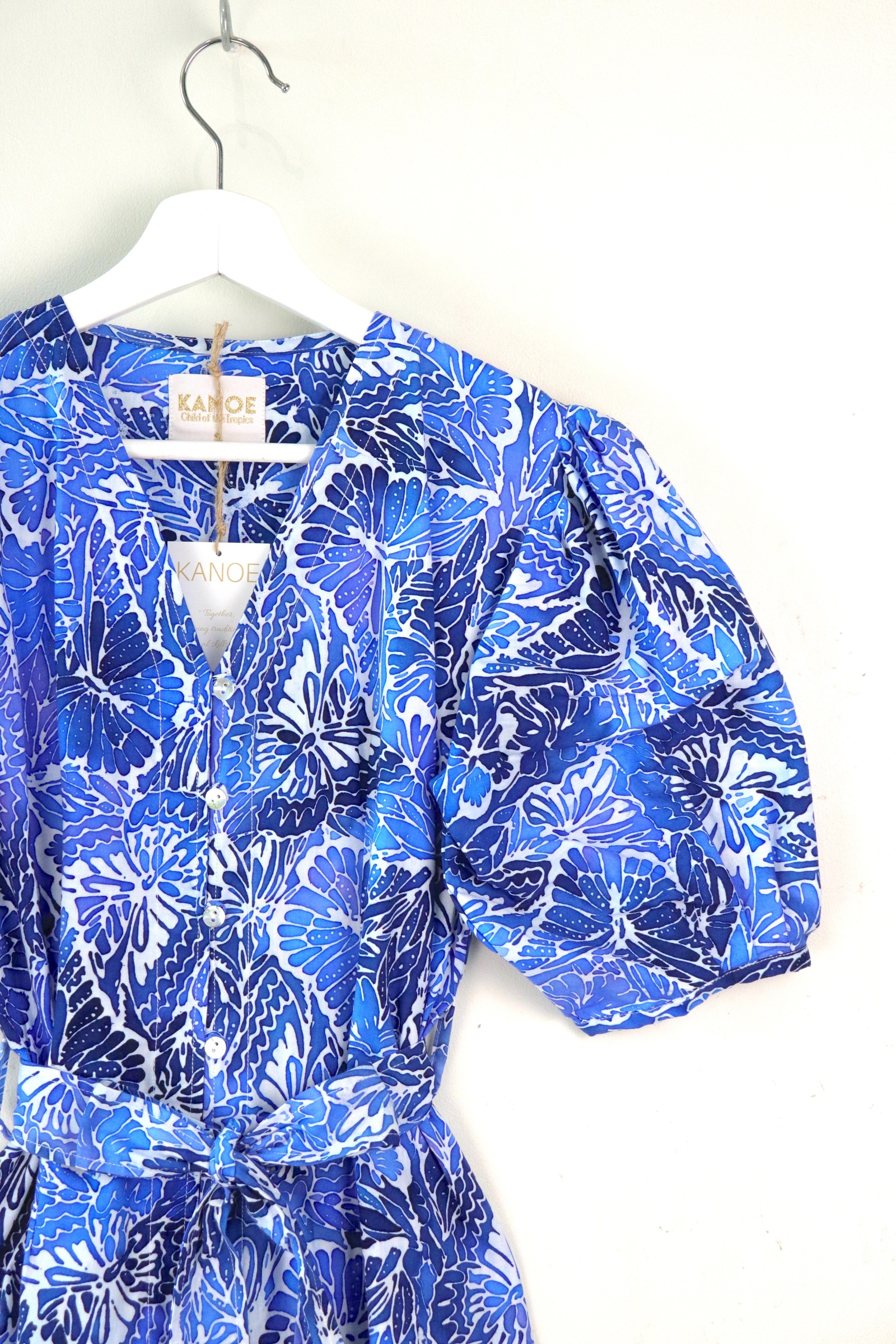 Balloon Sleeve Batik Dress - Santorini