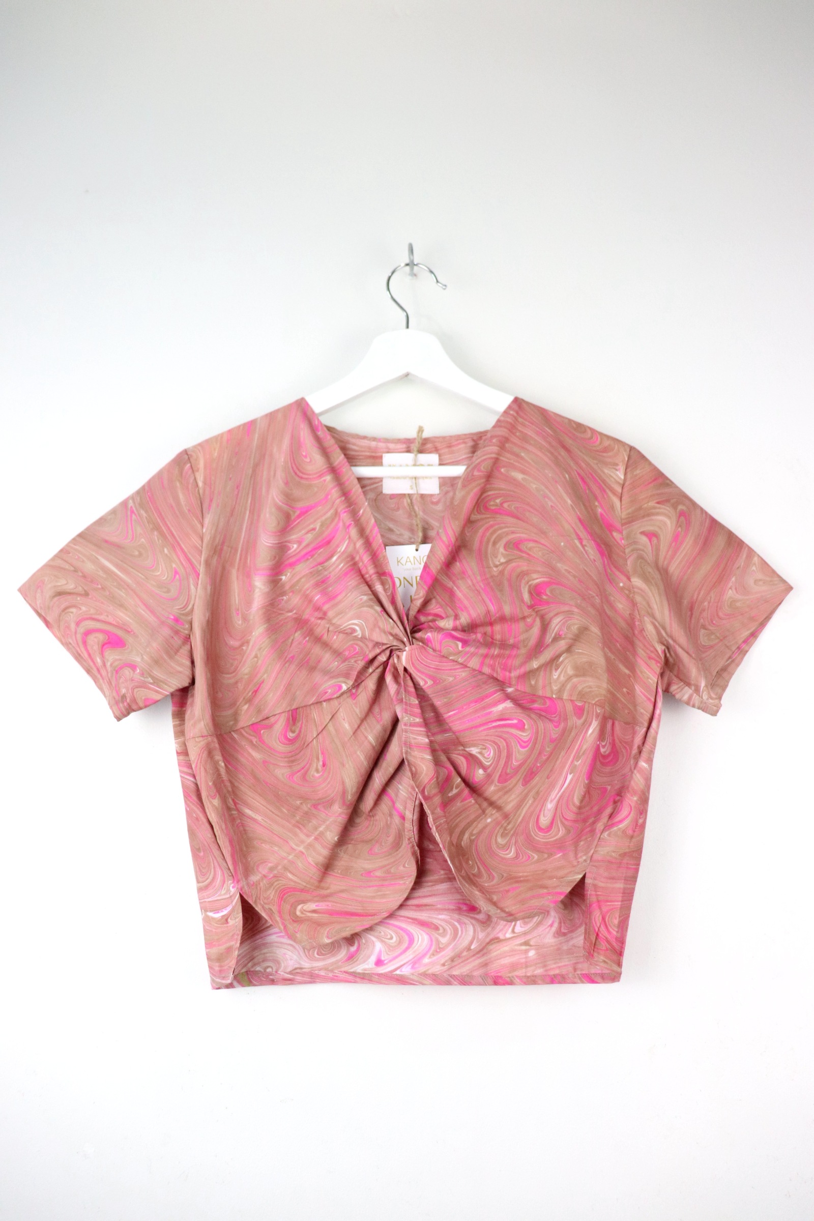 Twisted Front Top w/ Side Slits - Rosy Swirls [ HandMarbled ]