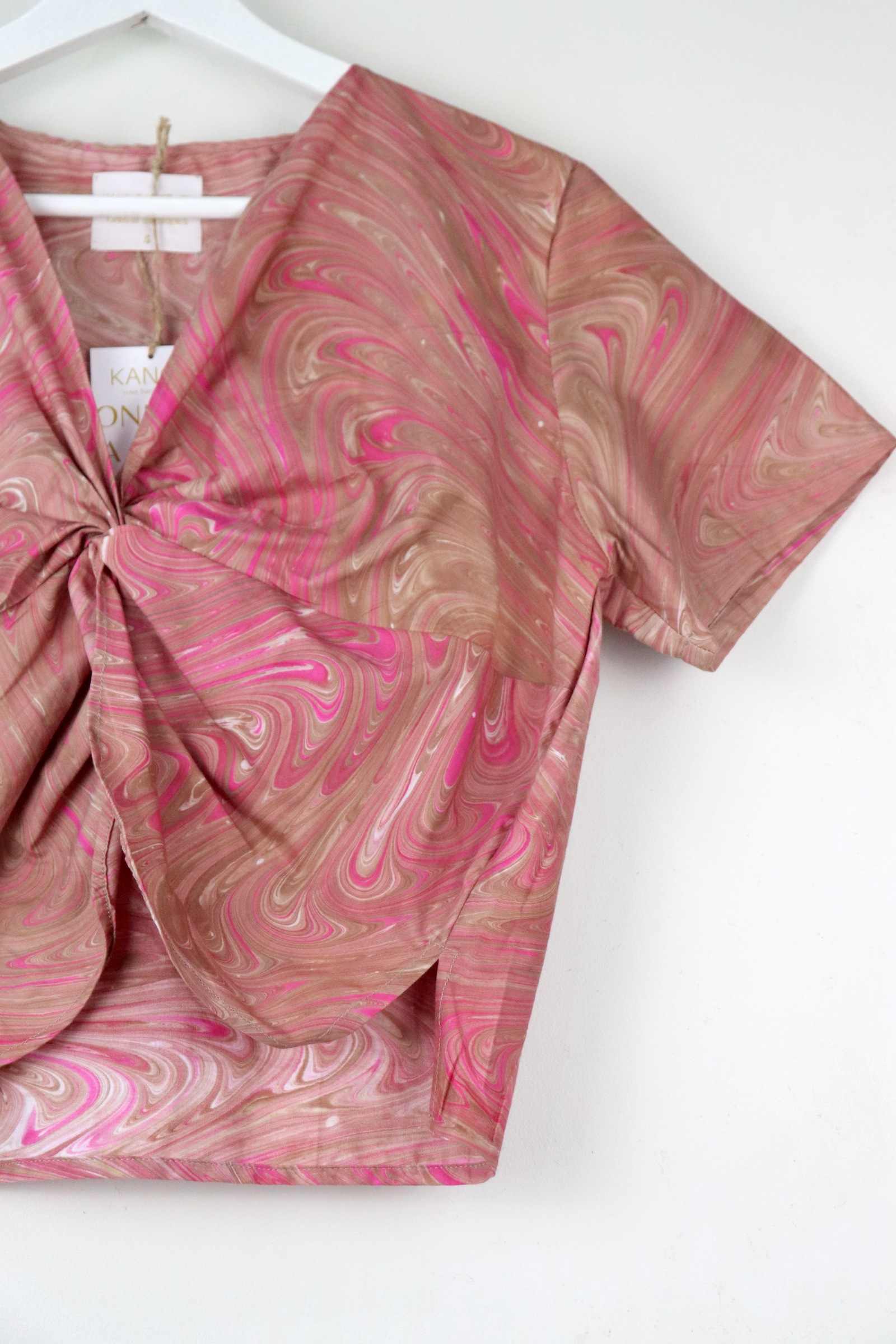 Twisted Front Top w/ Side Slits - Rosy Swirls [ HandMarbled ]