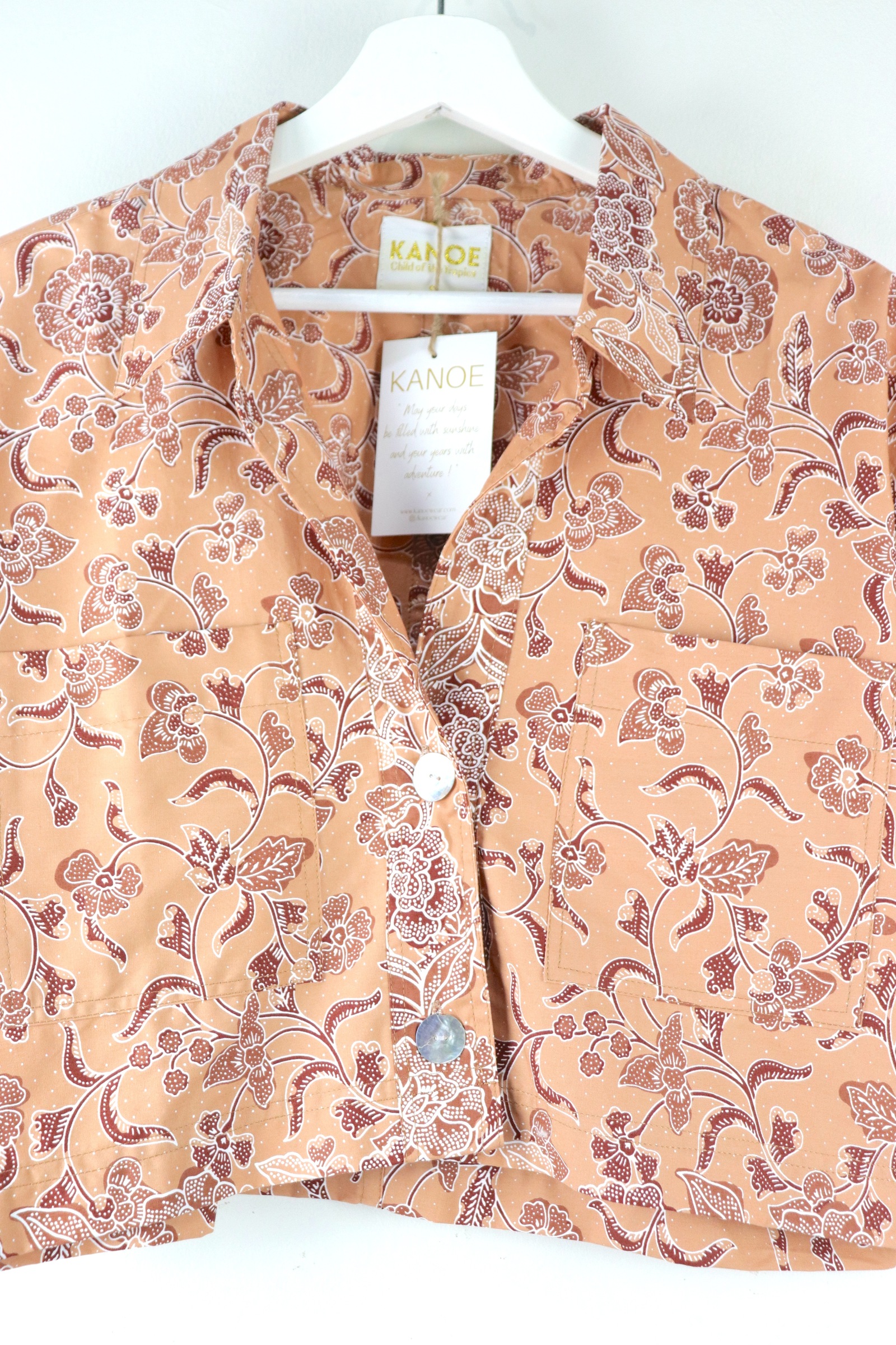 Utilitarian Cropped Batik Shirt - Amber Blossom
