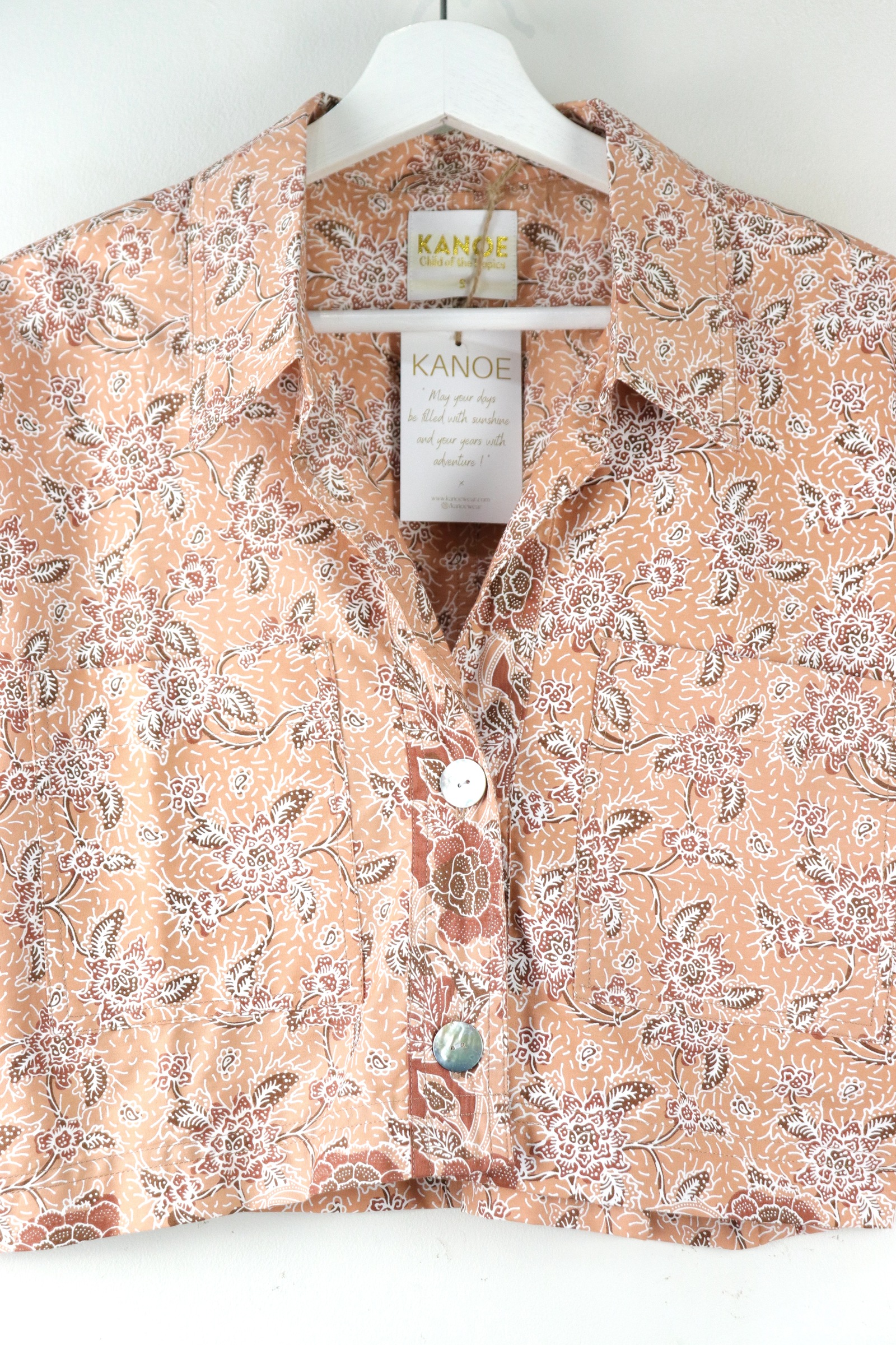 Utilitarian Cropped Batik Shirt - Apricot Oasis
