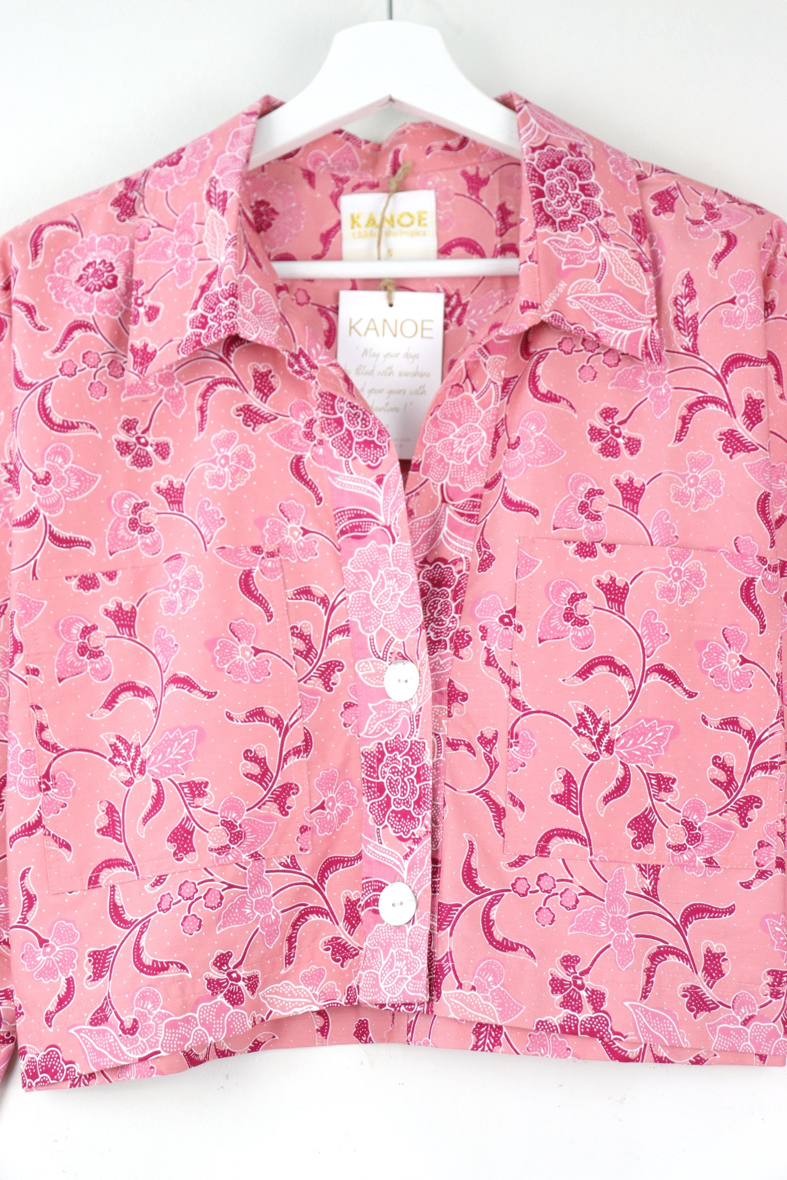 Utilitarian Cropped Batik Shirt - Blush Of Spring