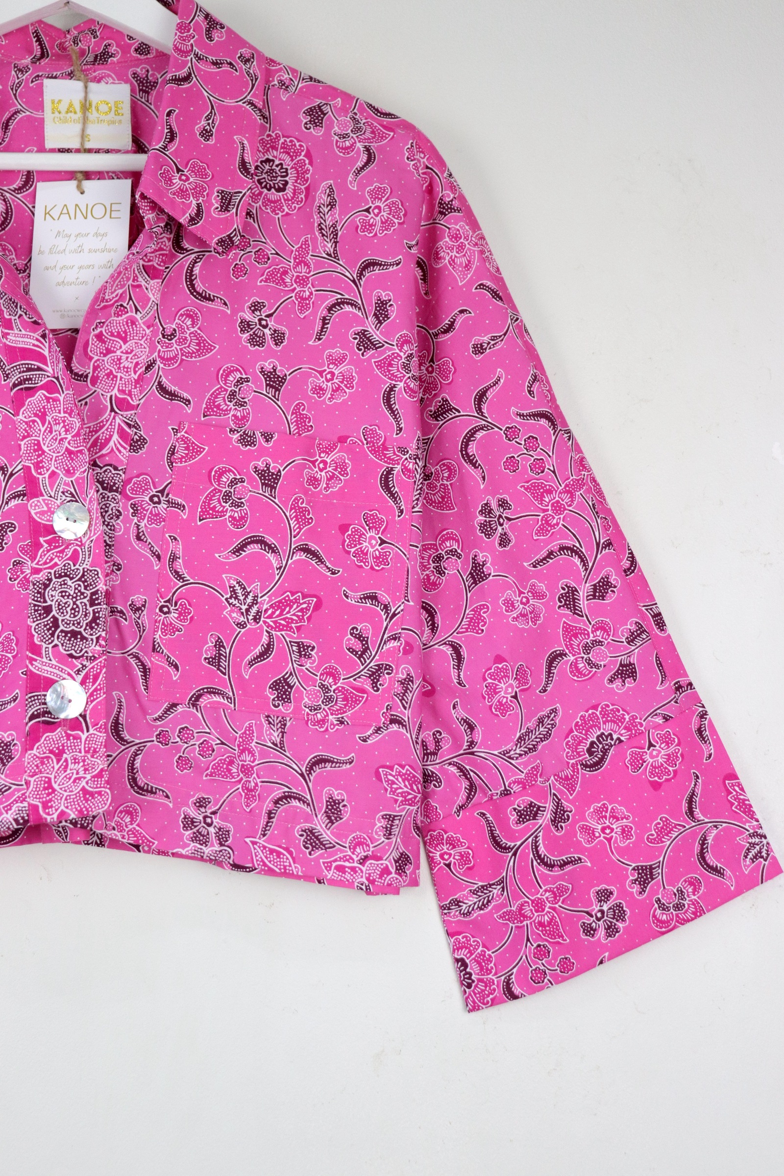 Utilitarian Cropped Batik Shirt - Petal Paradise