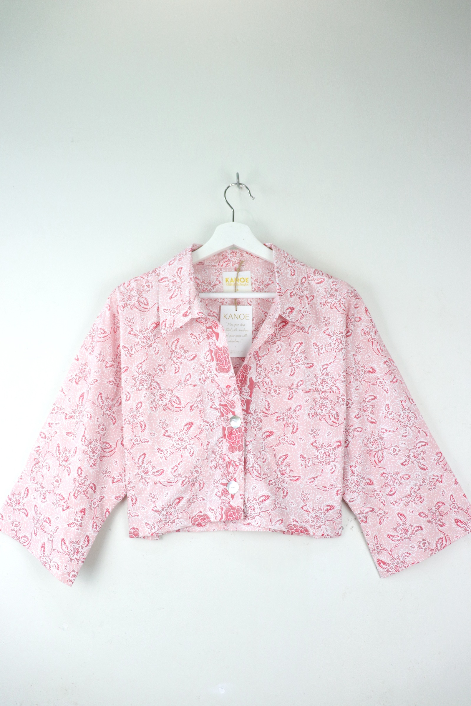 Utilitarian Cropped Batik Shirt - Strawberries and Cream