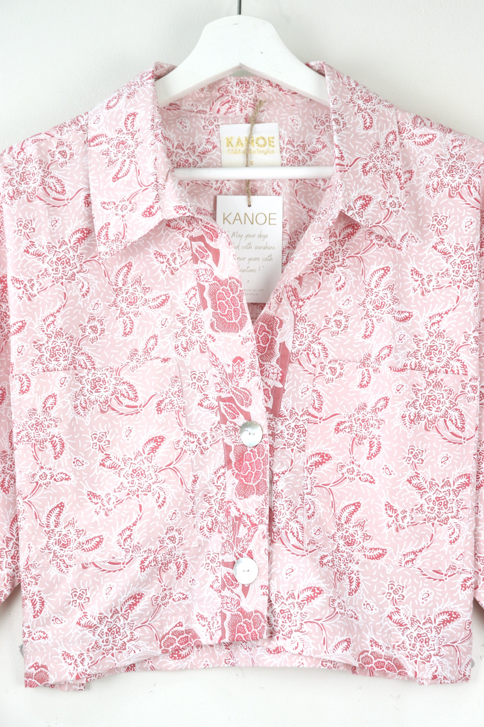 Utilitarian Cropped Batik Shirt - Strawberries and Cream