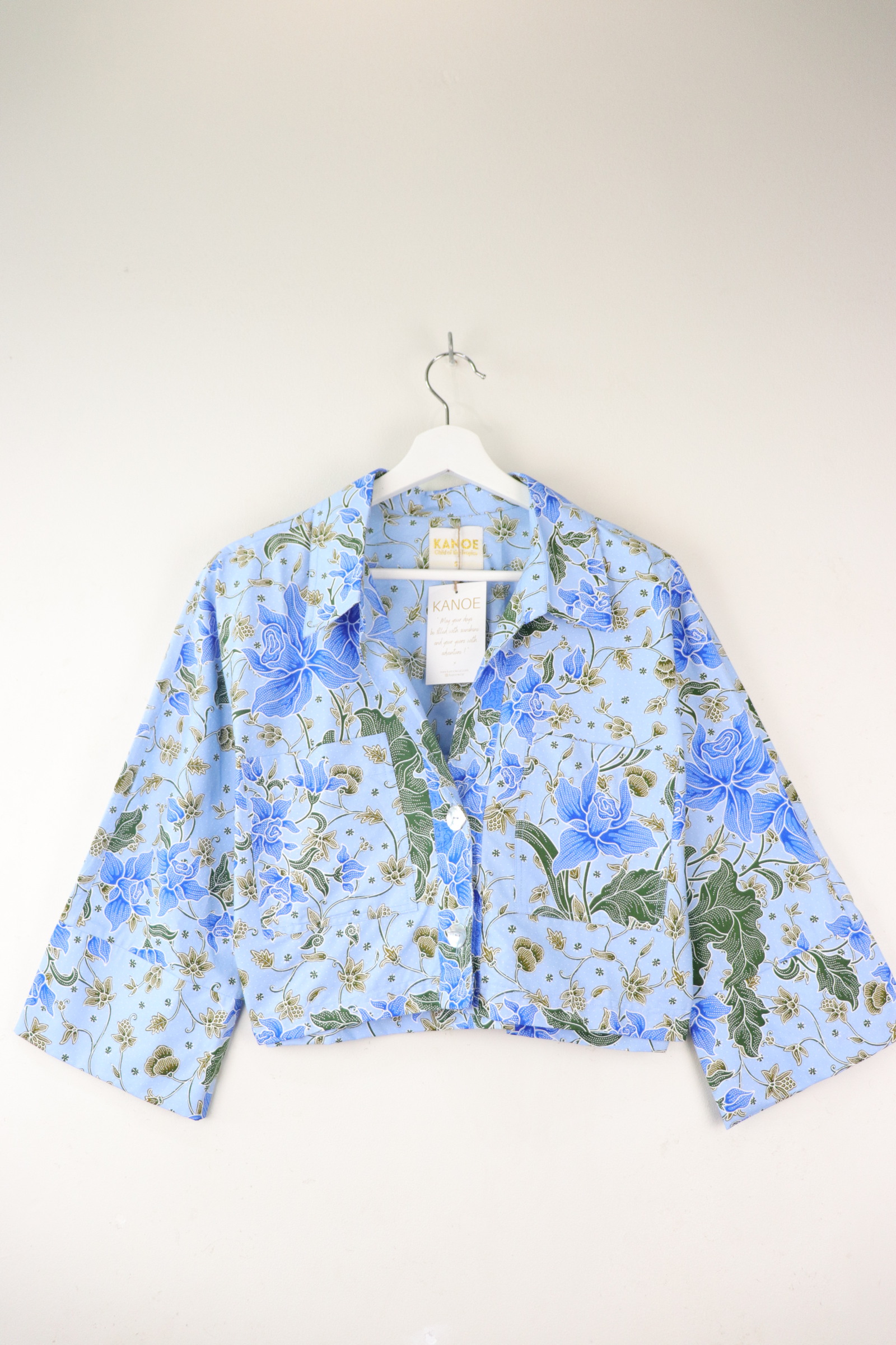 Utilitarian Cropped Batik Shirt - Sky Blossom