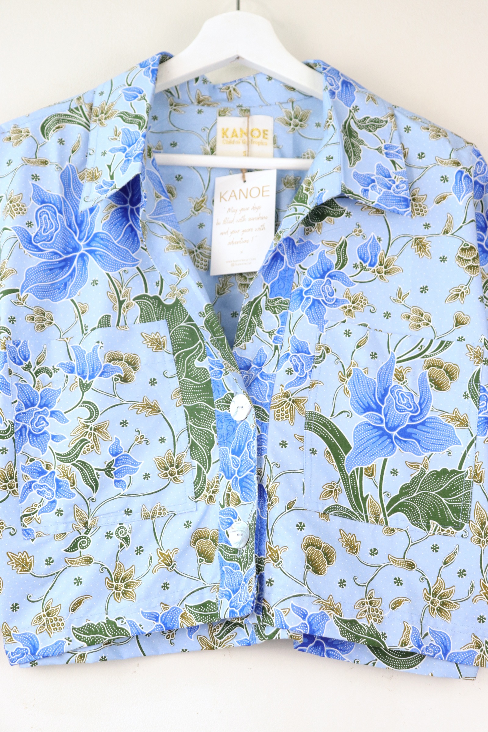 Utilitarian Cropped Batik Shirt - Sky Blossom