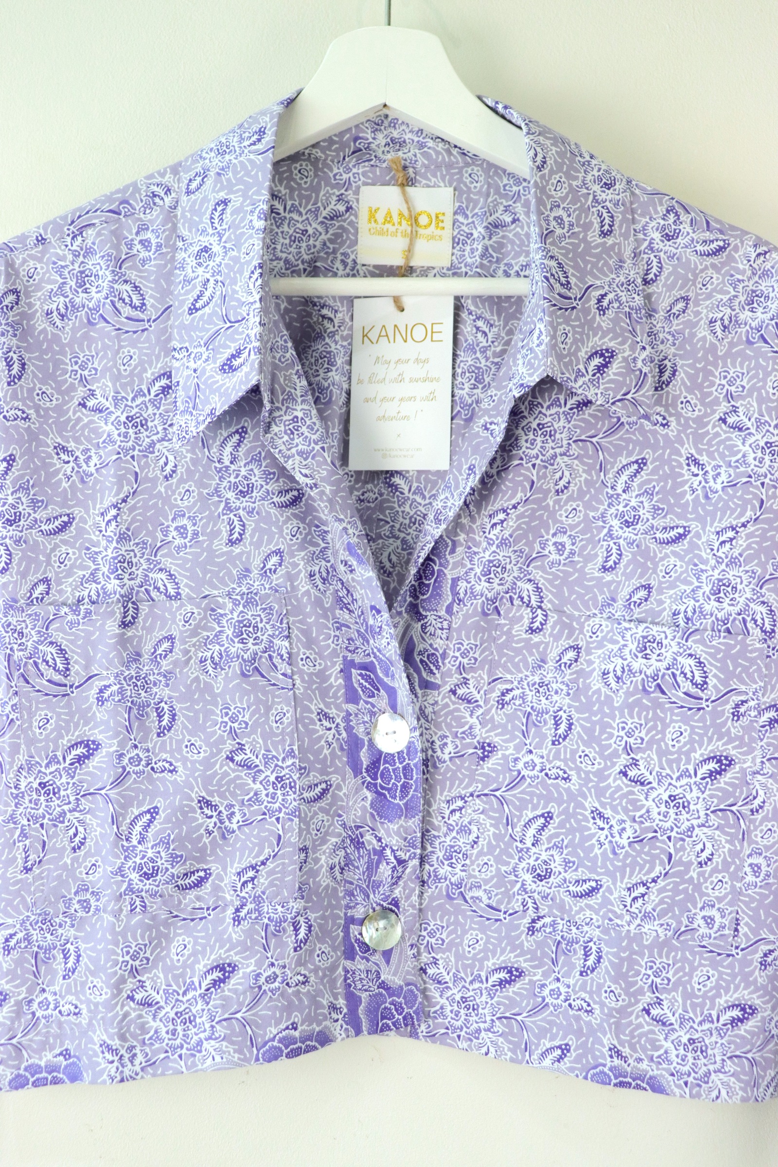 Utilitarian Cropped Batik Shirt - Lavender Mist