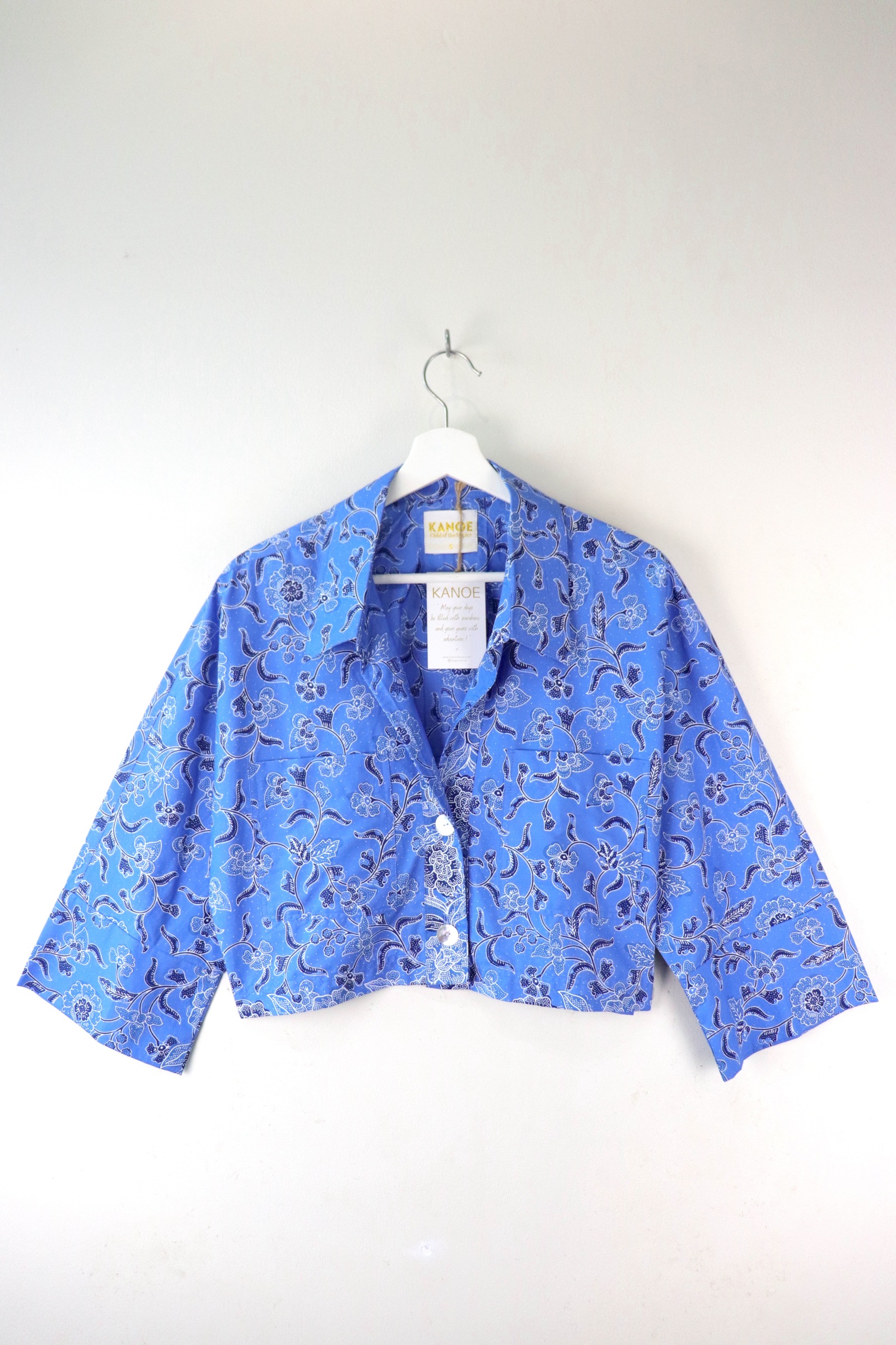 Utilitarian Cropped Batik Shirt - Cornflower Casscade