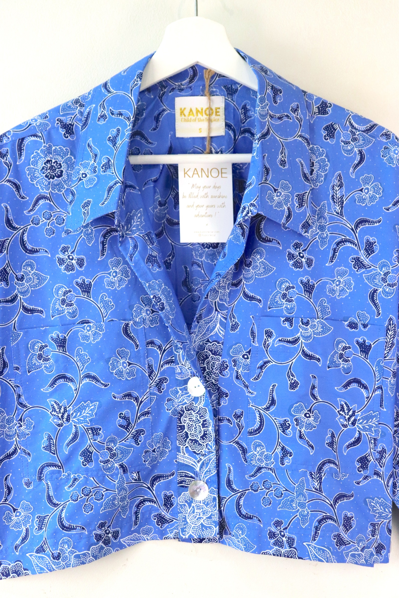 Utilitarian Cropped Batik Shirt - Cornflower Casscade