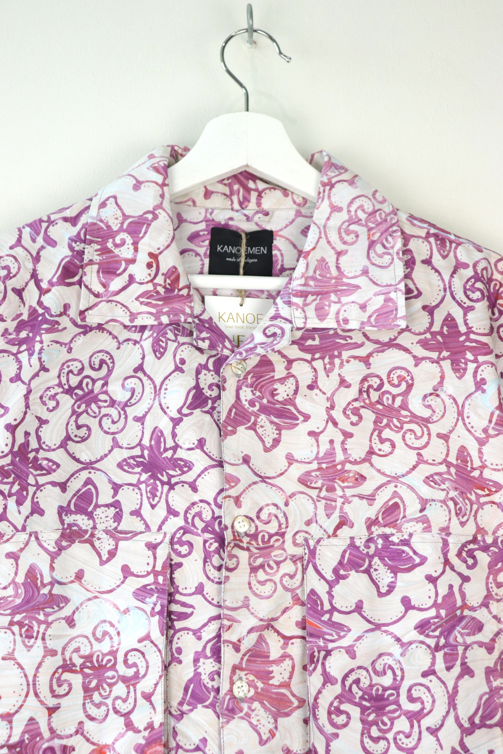 Men's Oversized Pockets Shirt - Grape Bingsu [ Handmade Batik ] [ S ]