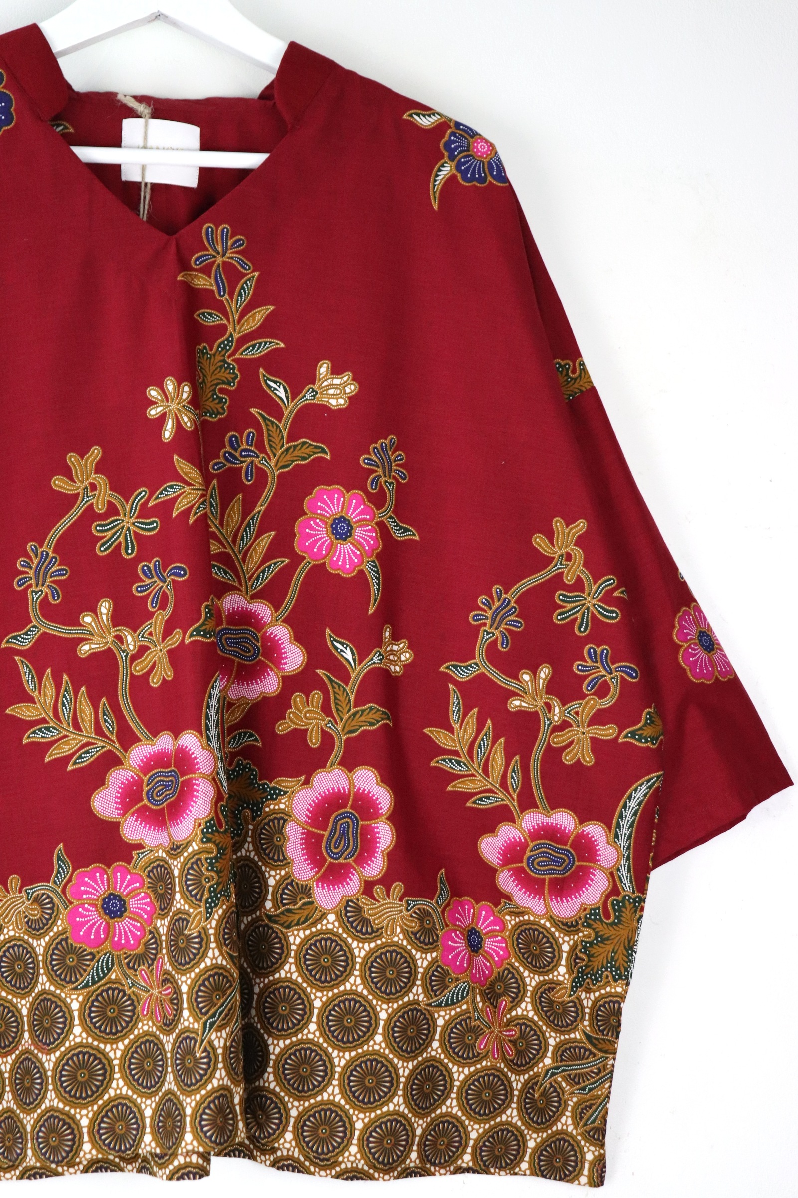 BIG GIRL Batik Top w/ Mandarin Collar - Cranberry