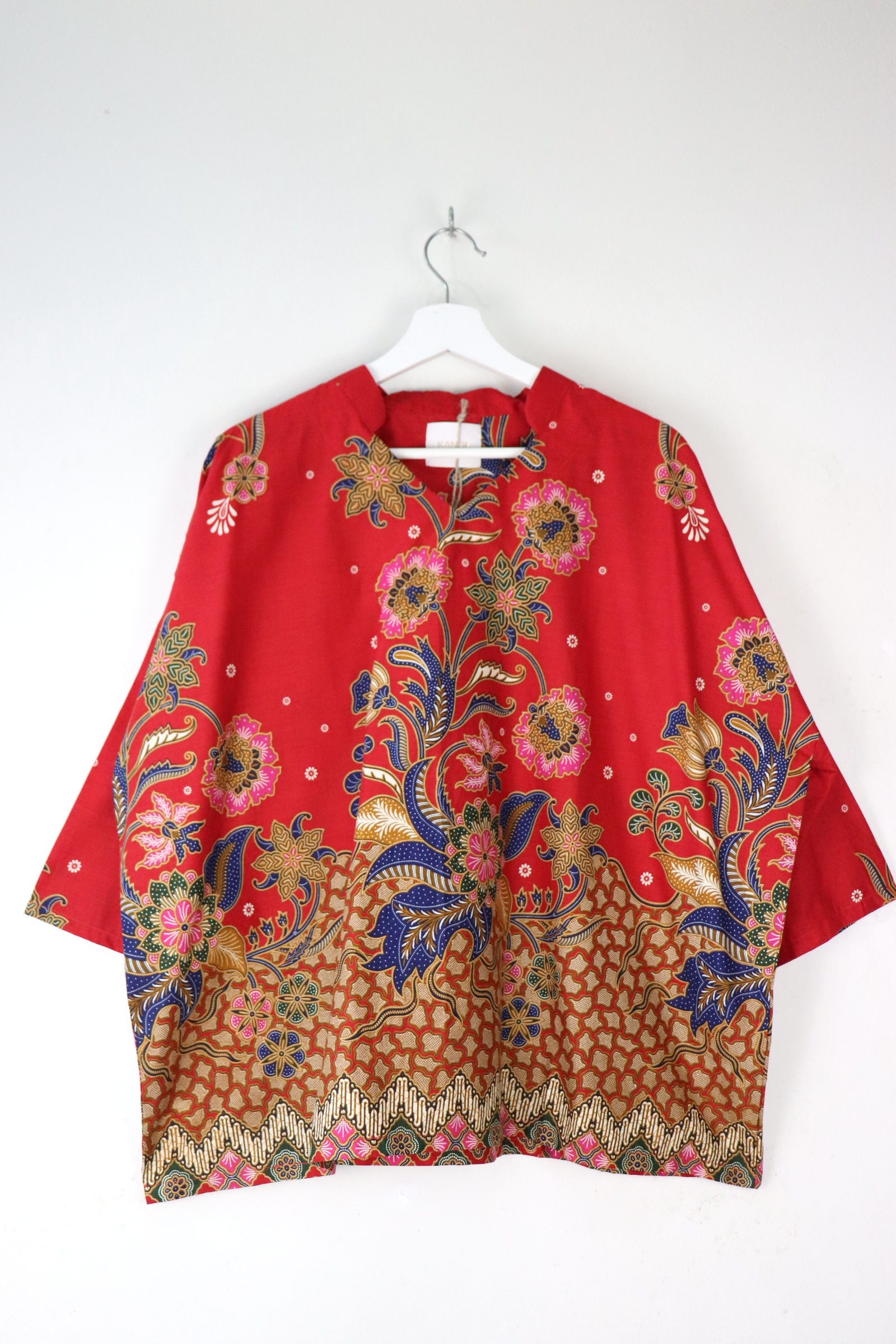 BIG GIRL Batik Top w/ Mandarin Collar - Lingonberry
