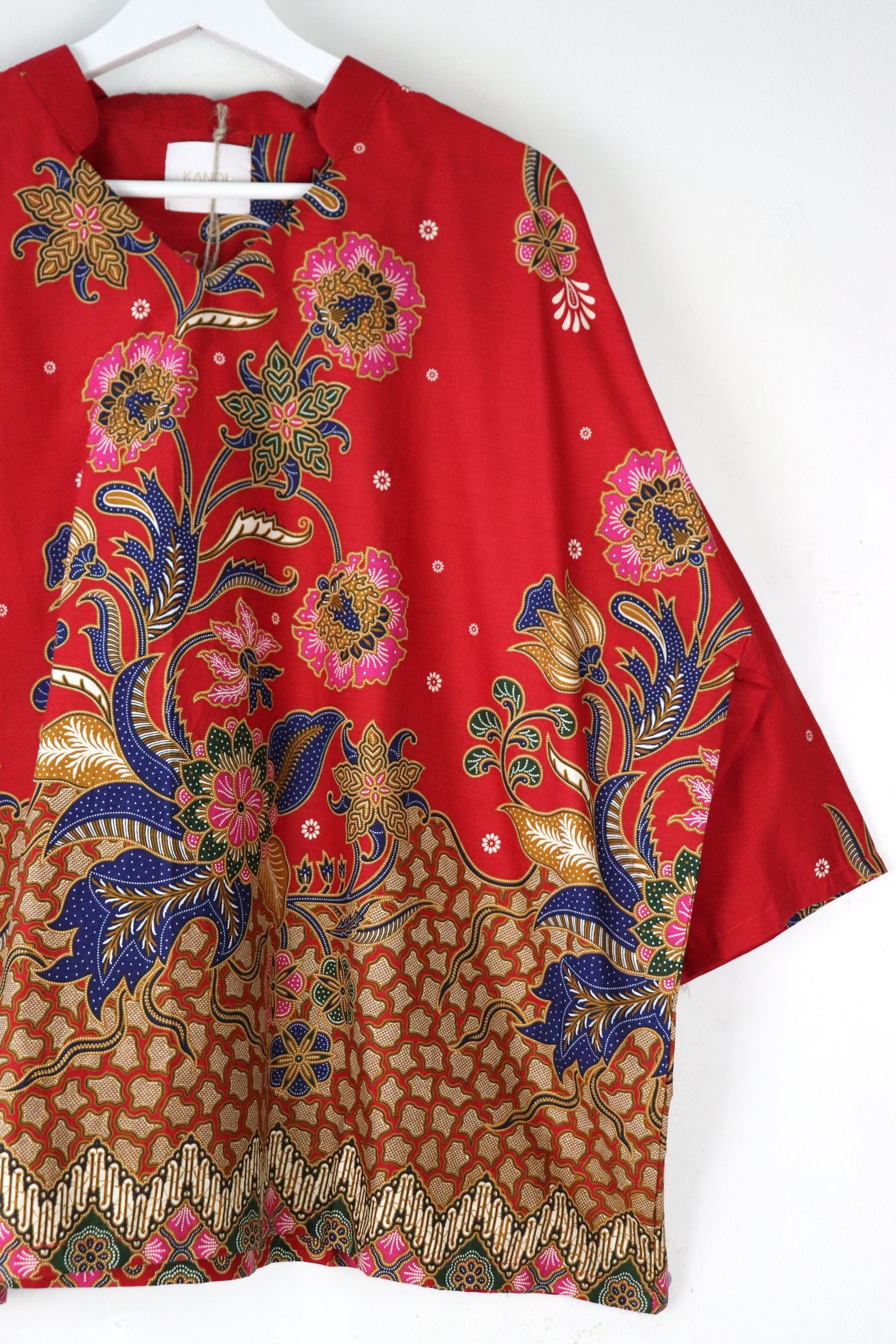 BIG GIRL Batik Top w/ Mandarin Collar - Lingonberry