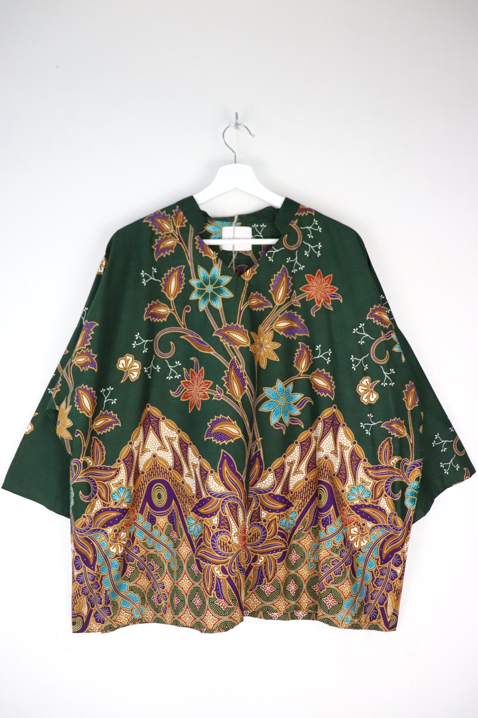 BIG GIRL Batik Top w/ Mandarin Collar - Basil