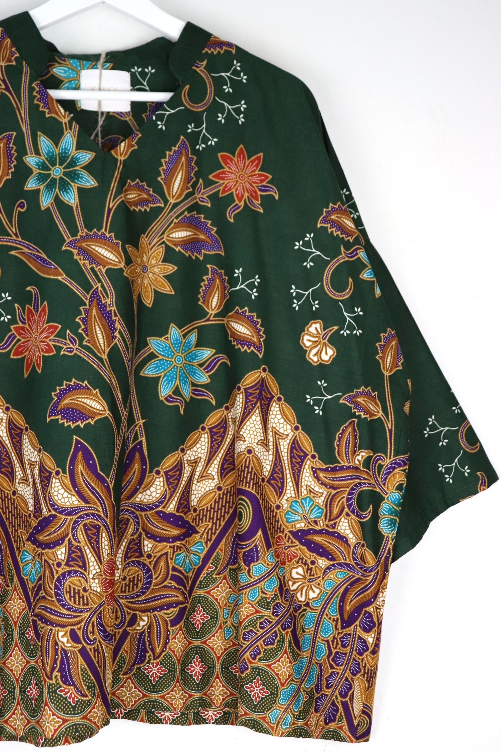 BIG GIRL Batik Top w/ Mandarin Collar - Basil