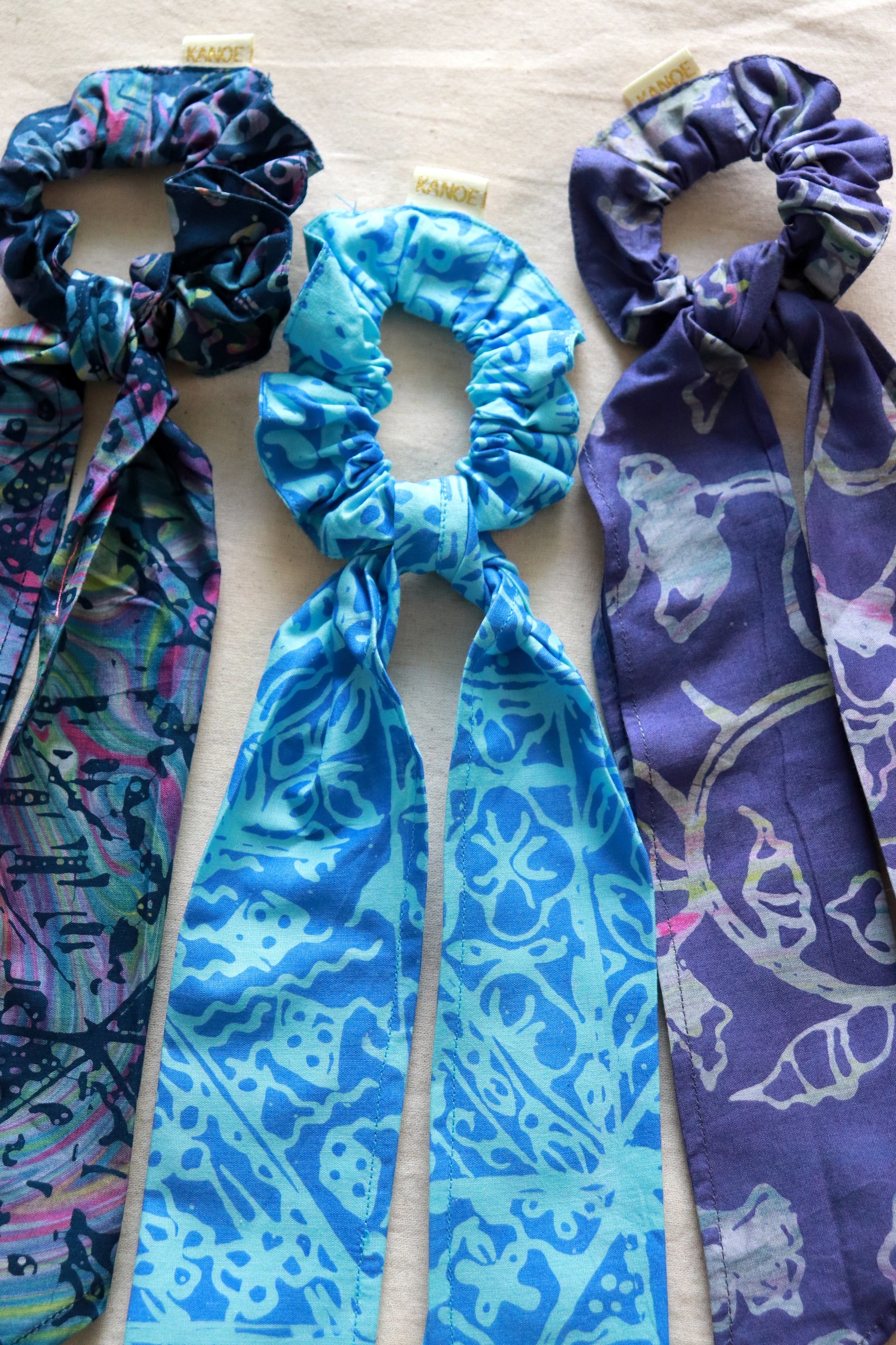 Batik Scrunchie w/ Ribbon [Set of 3] - Sapphire Lagoon [ Handmade ]
