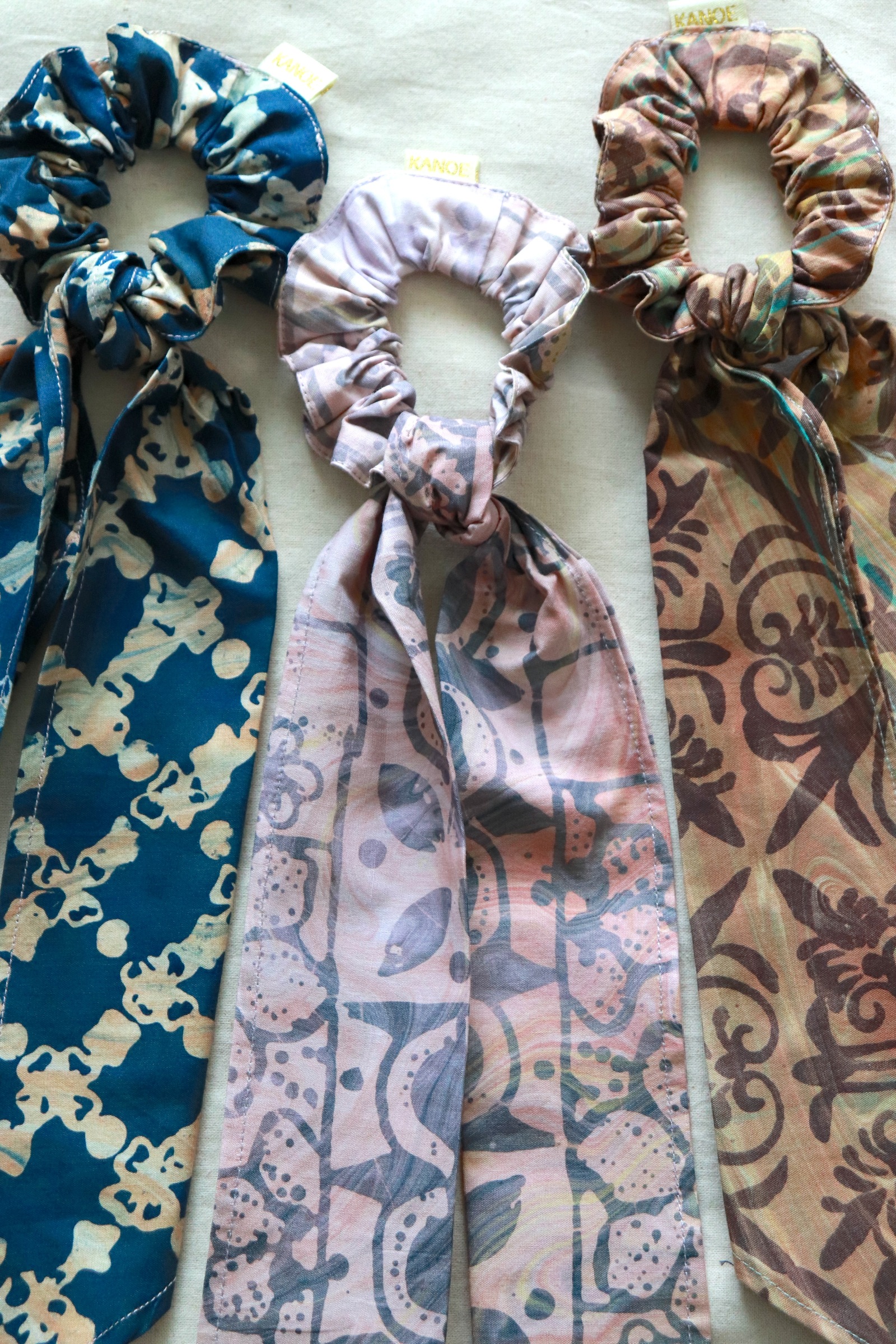 Batik Scrunchie w/ Ribbon [Set of 3] - Siren's Call [ Handmade ]