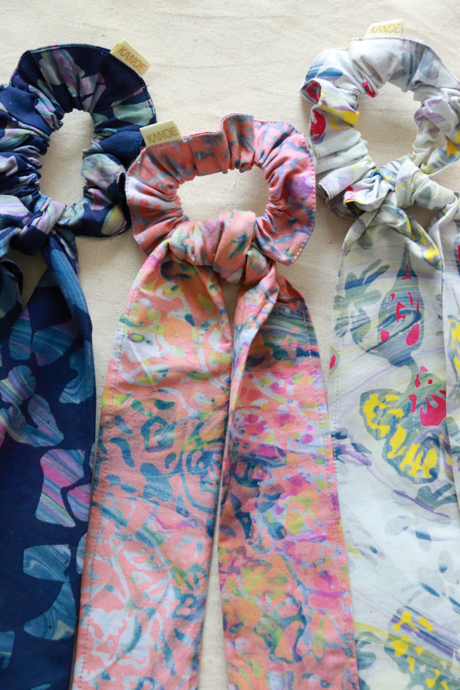 Batik Scrunchie w/ Ribbon [Set of 3] - Misty Bloom [ Handmade ]