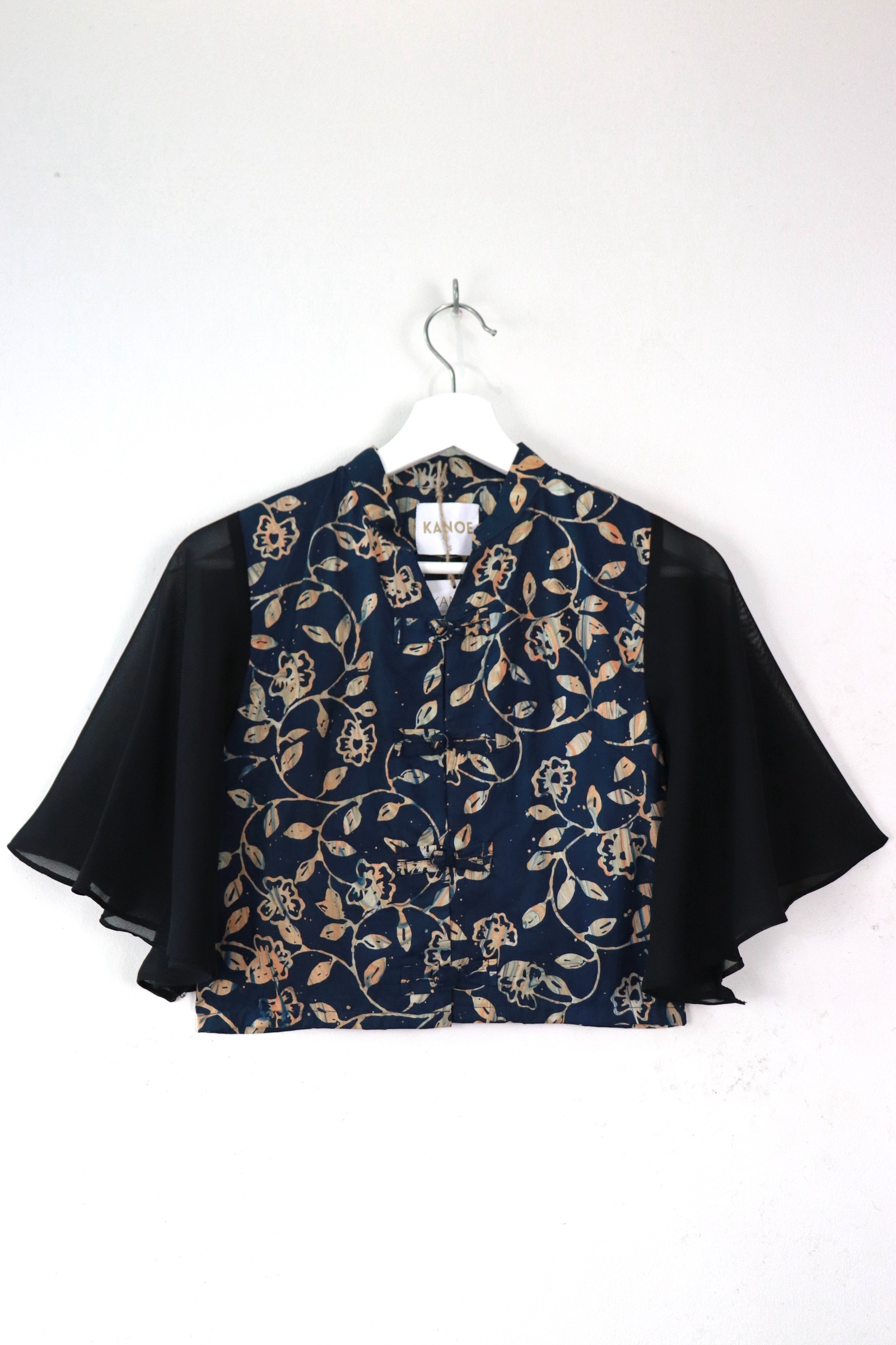 Sheer Sleeve Batik Top - Navy Neverland [ Handmade ] [ S ]