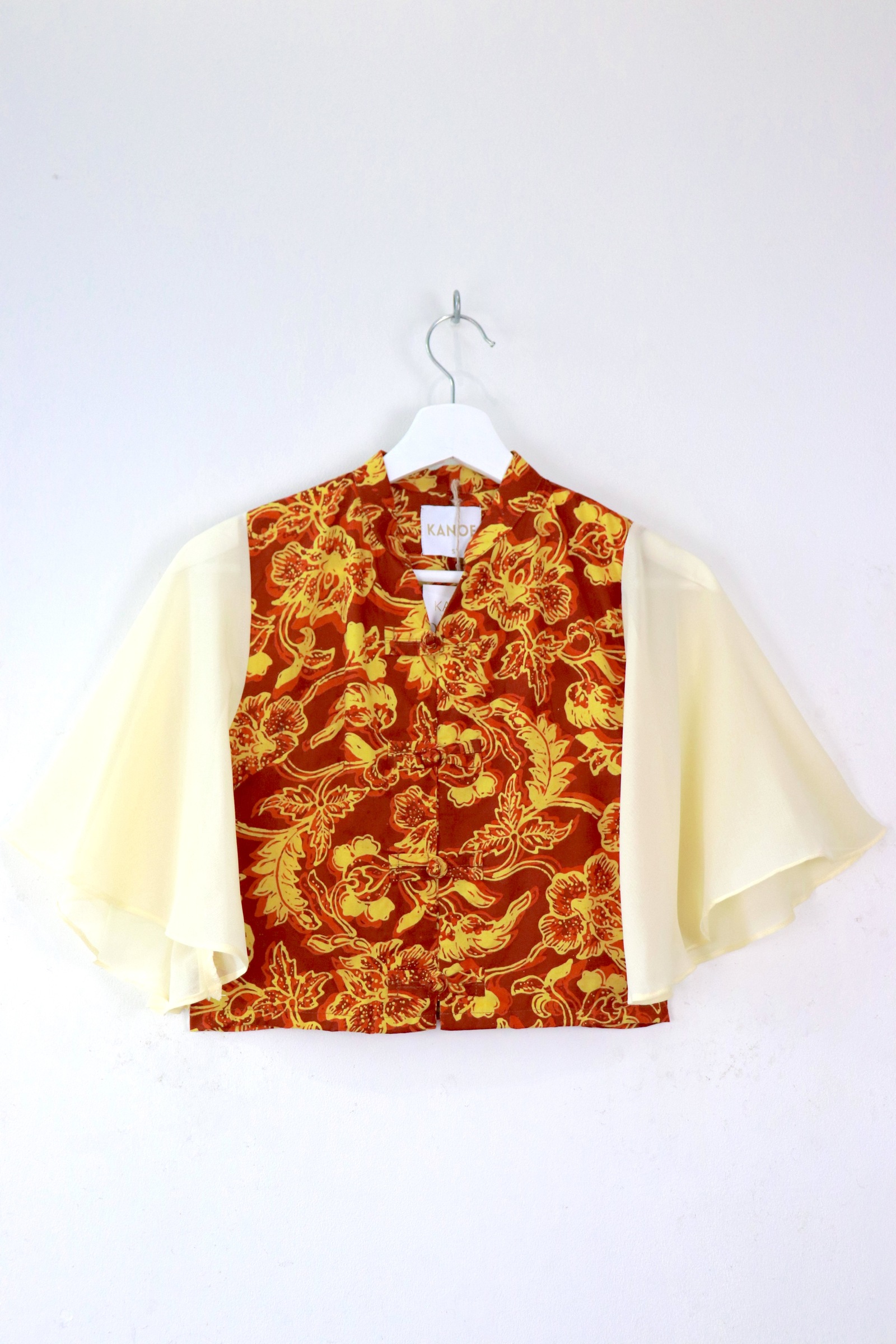Sheer Sleeve Batik Top - Hui Yui [ Handmade ] [ S ]