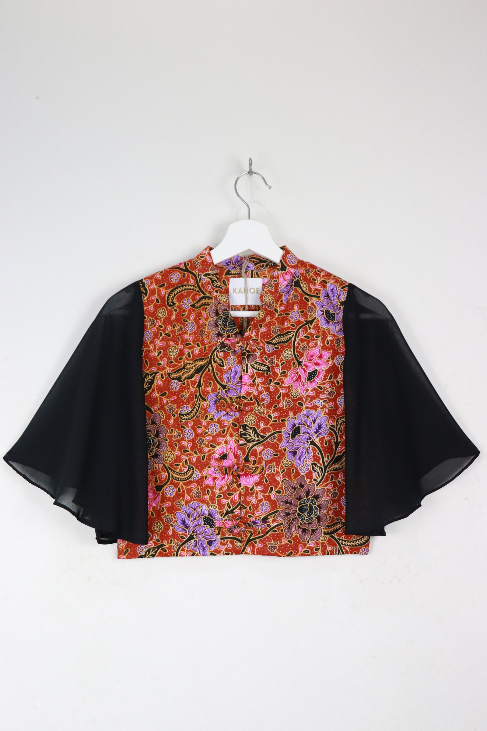 Sheer Sleeve Batik Top - Scarlet Sanctuary