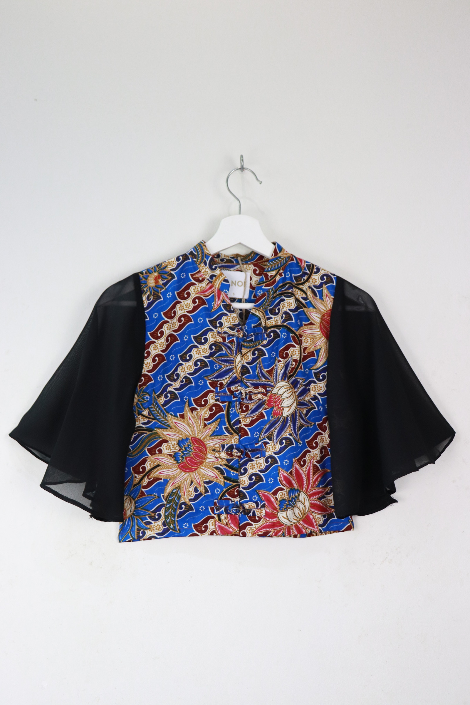 Sheer Sleeve Batik Top - Qing Lan