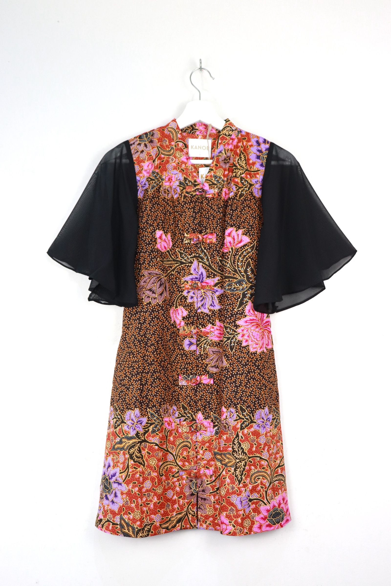 Sheer Sleeve Batik Dress - Amber Raven