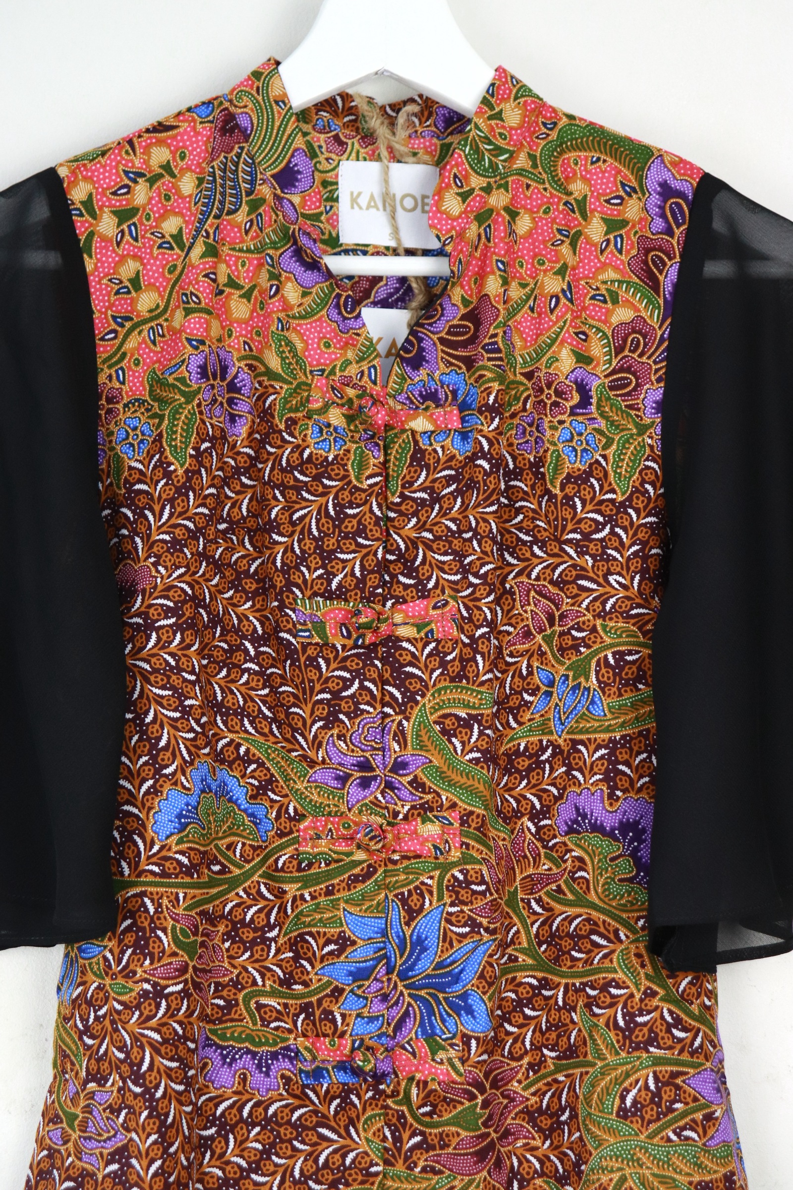 Sheer Sleeve Batik Dress - Rosebud Xin 