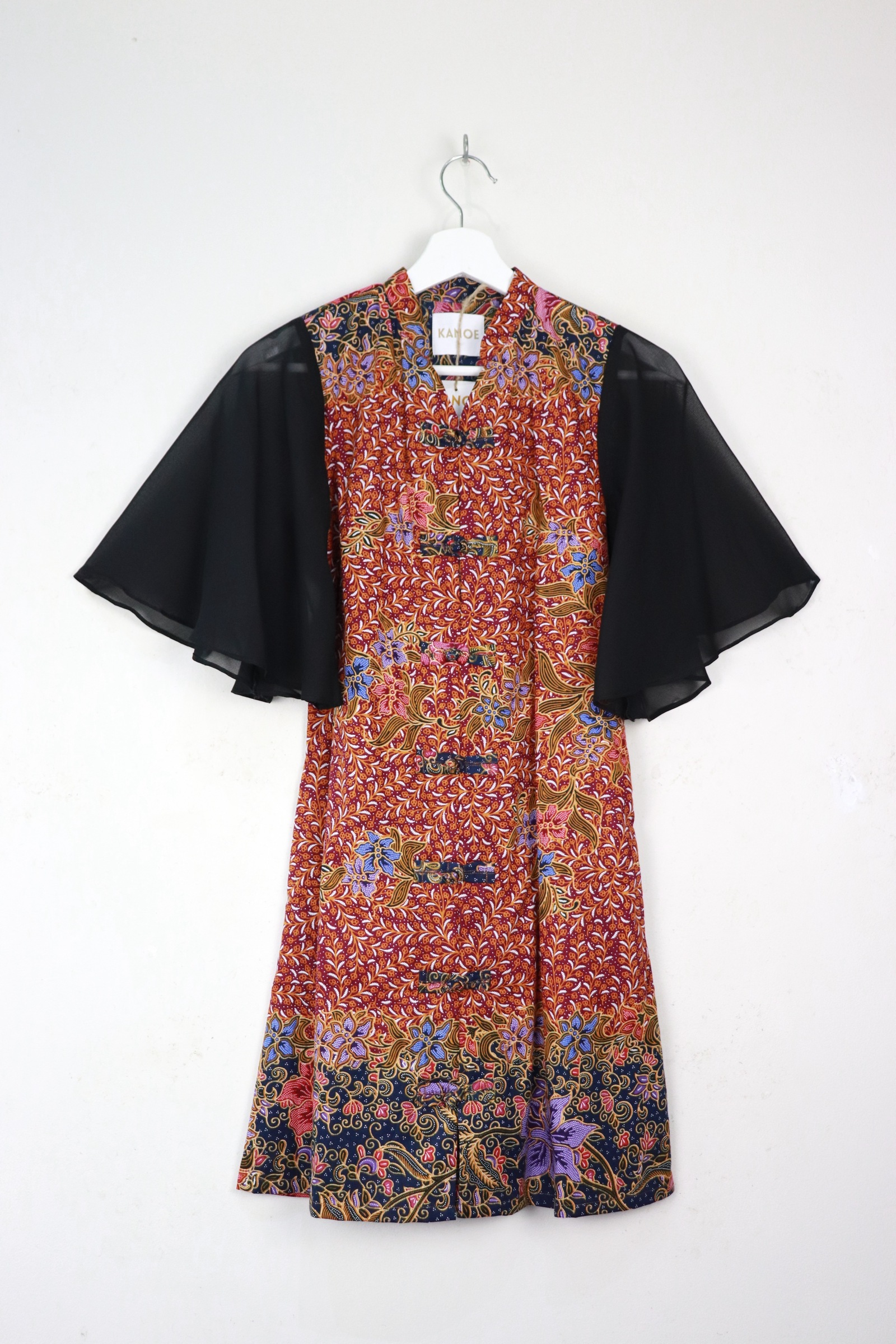 Sheer Sleeve Batik Dress - Mahogany Midnight 
