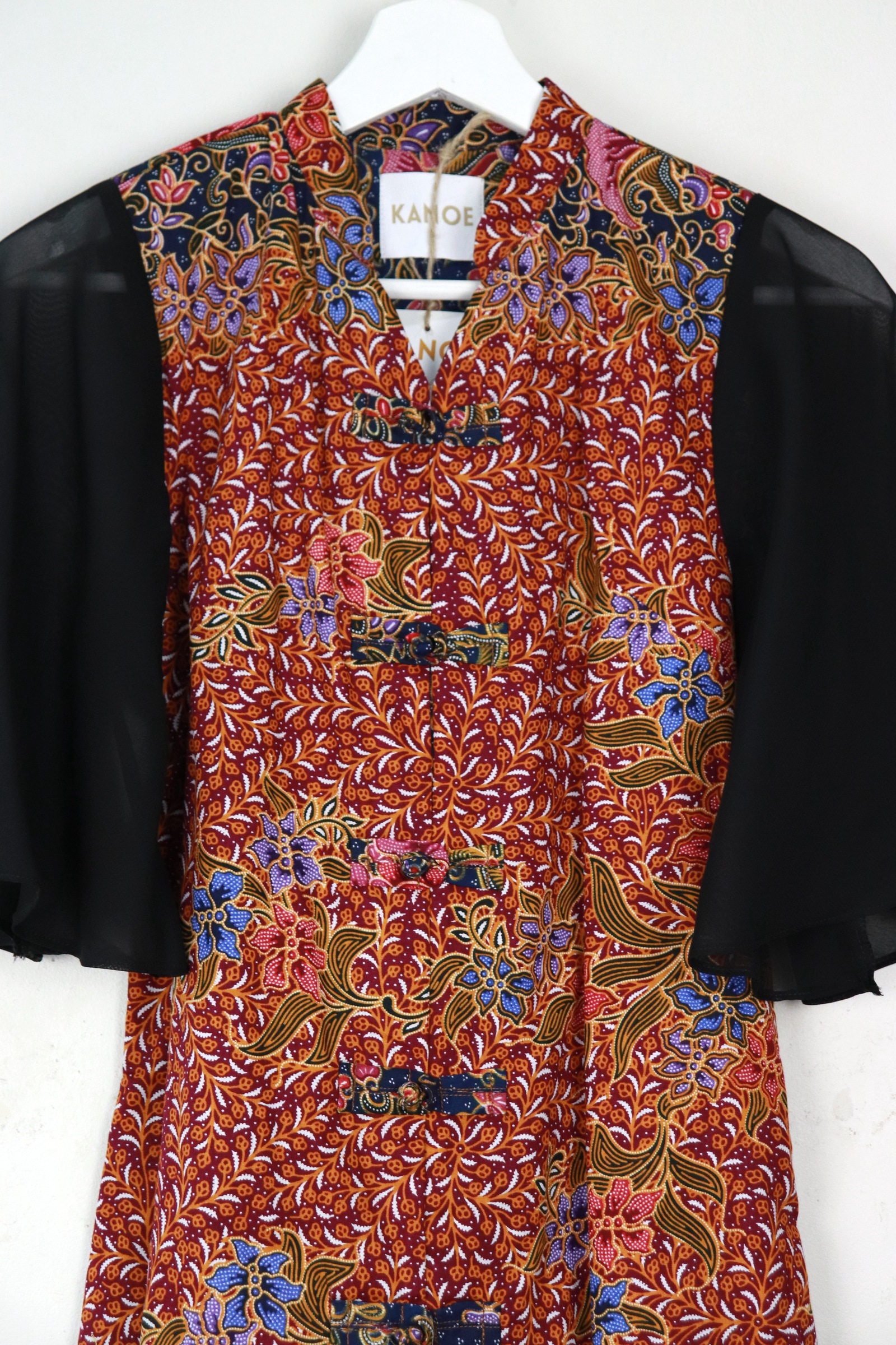 Sheer Sleeve Batik Dress - Mahogany Midnight 