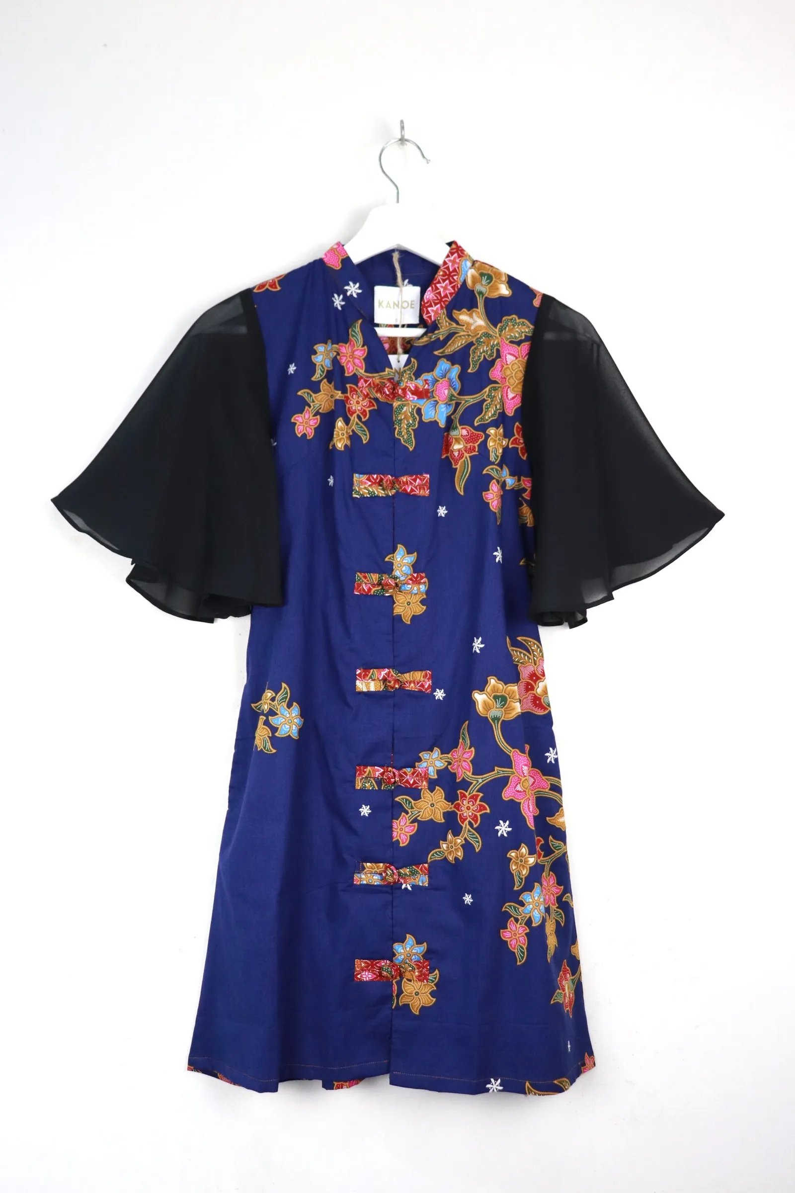 Sheer Sleeve Batik Dress - Blueberry Zhi 