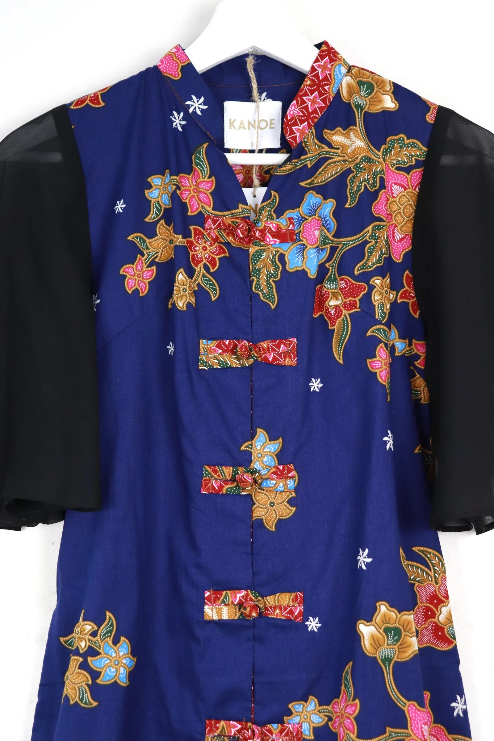 Sheer Sleeve Batik Dress - Blueberry Zhi 