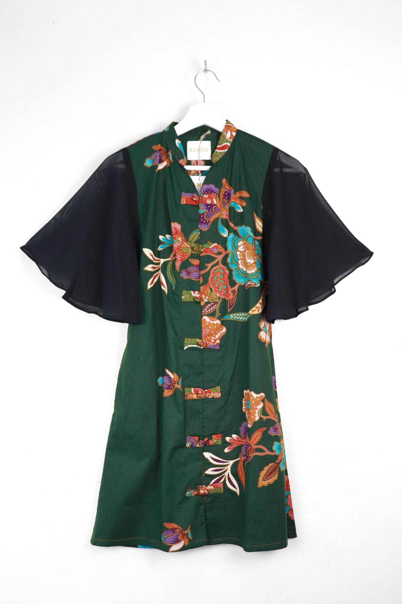 Sheer Sleeve Batik Dress - Lime Fang
