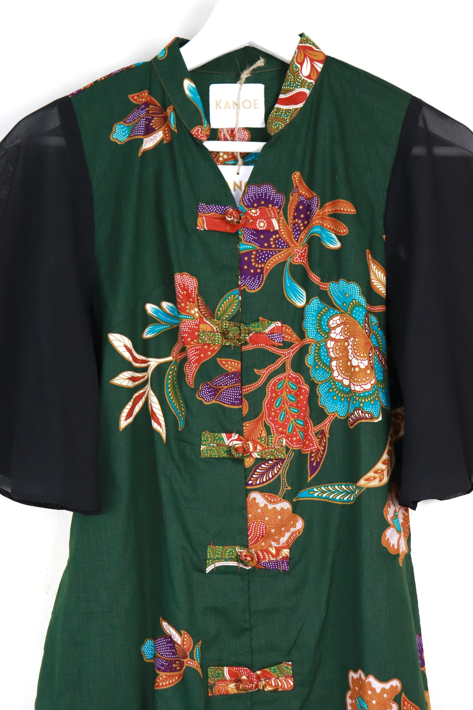 Sheer Sleeve Batik Dress - Lime Fang