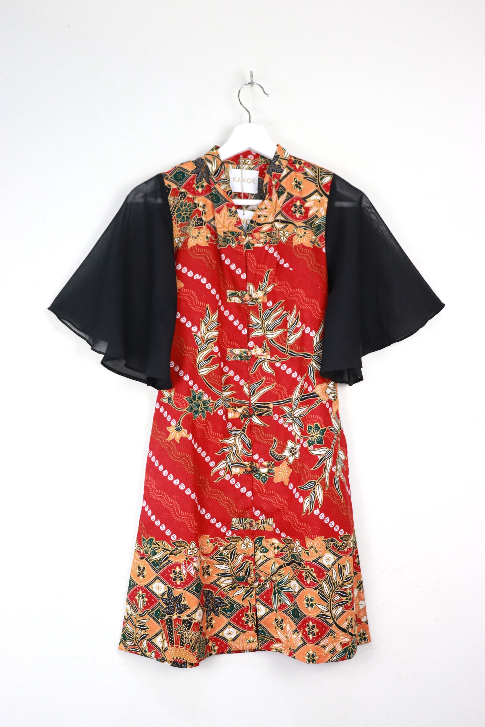 Sheer Sleeve Batik Dress - Dragon Dance