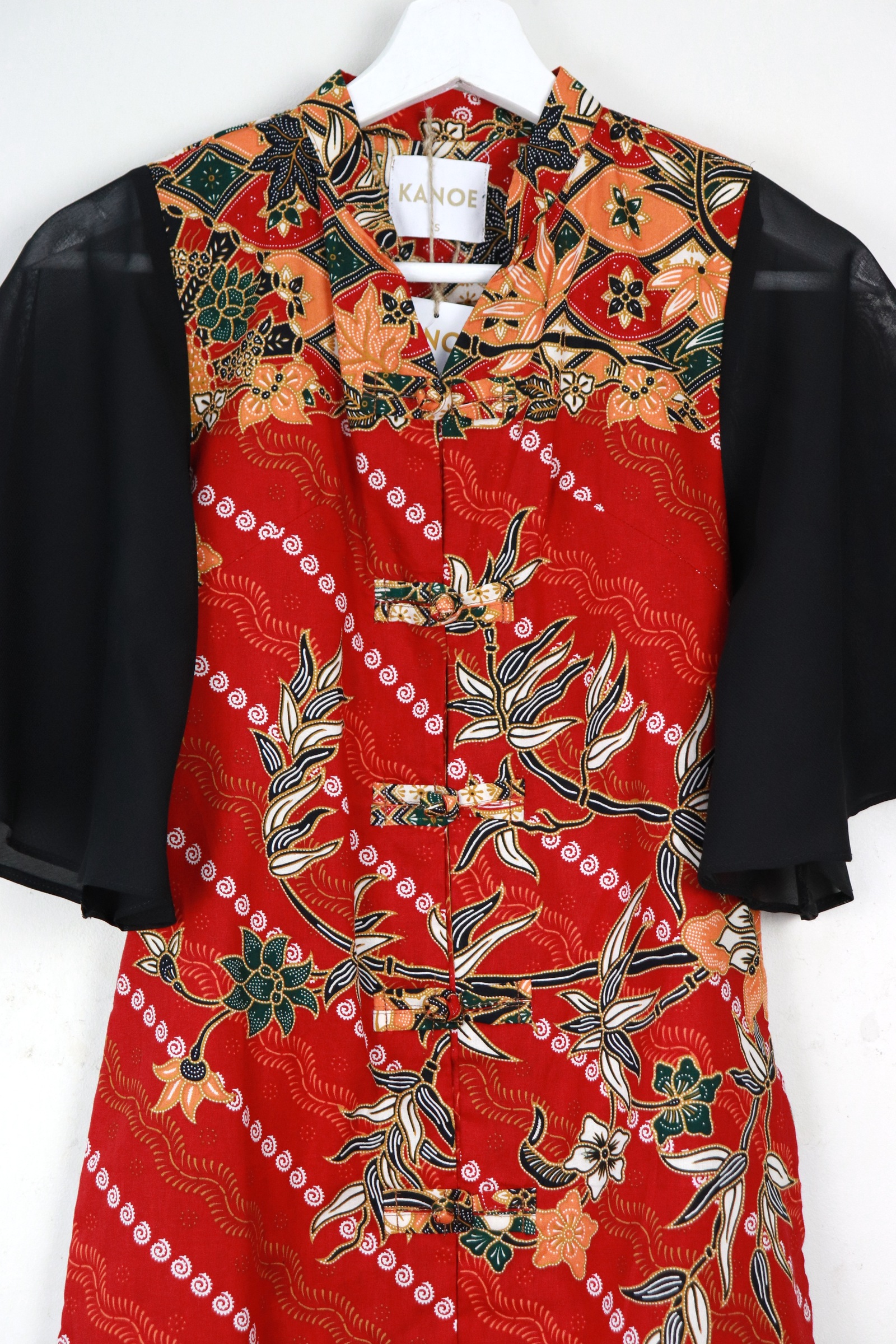 Sheer Sleeve Batik Dress - Dragon Dance