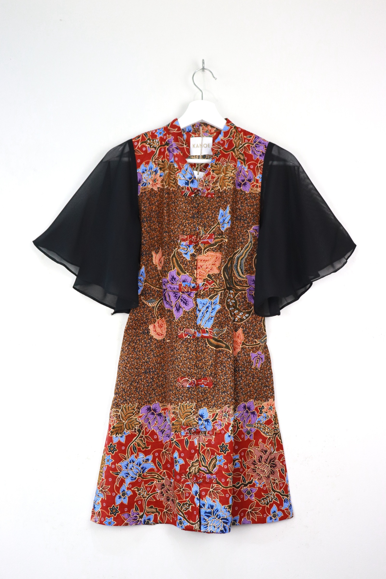 Sheer Sleeve Batik Dress - Crimson Huan