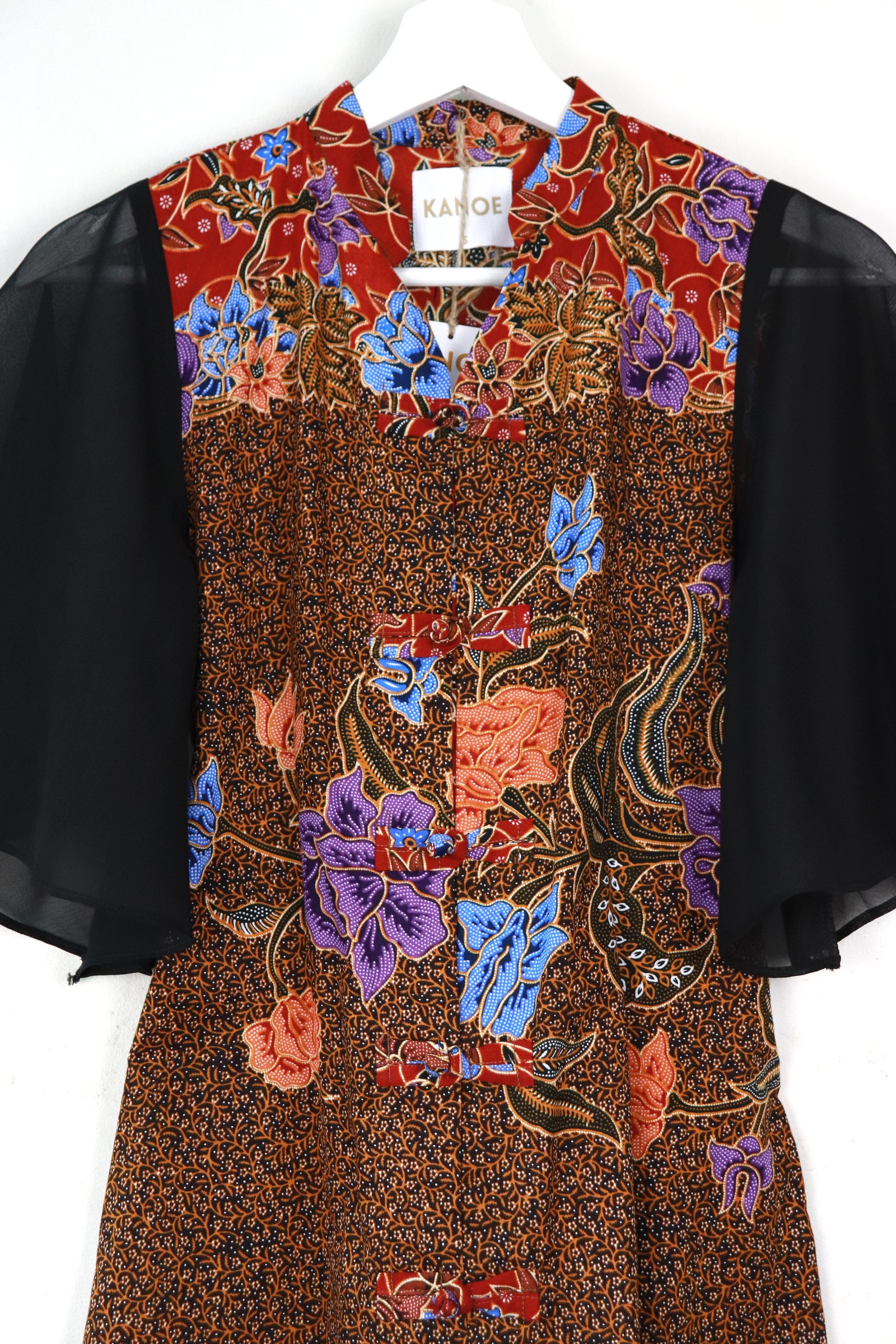 Sheer Sleeve Batik Dress - Crimson Huan