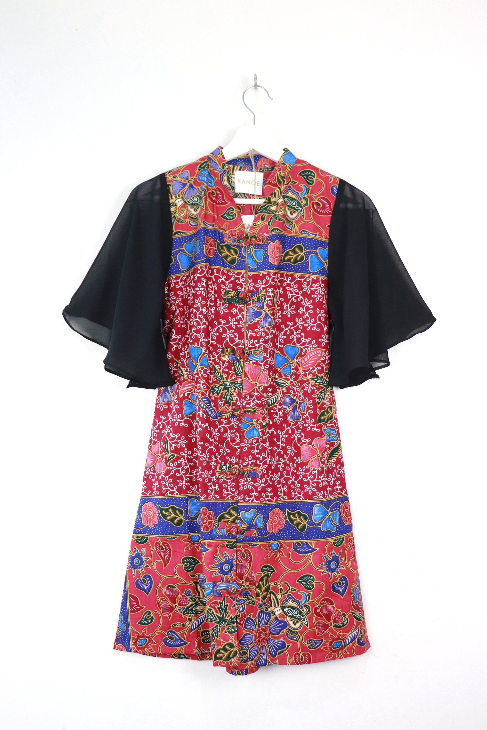  Sheer Sleeve Batik Dress - Sweetheart Fang