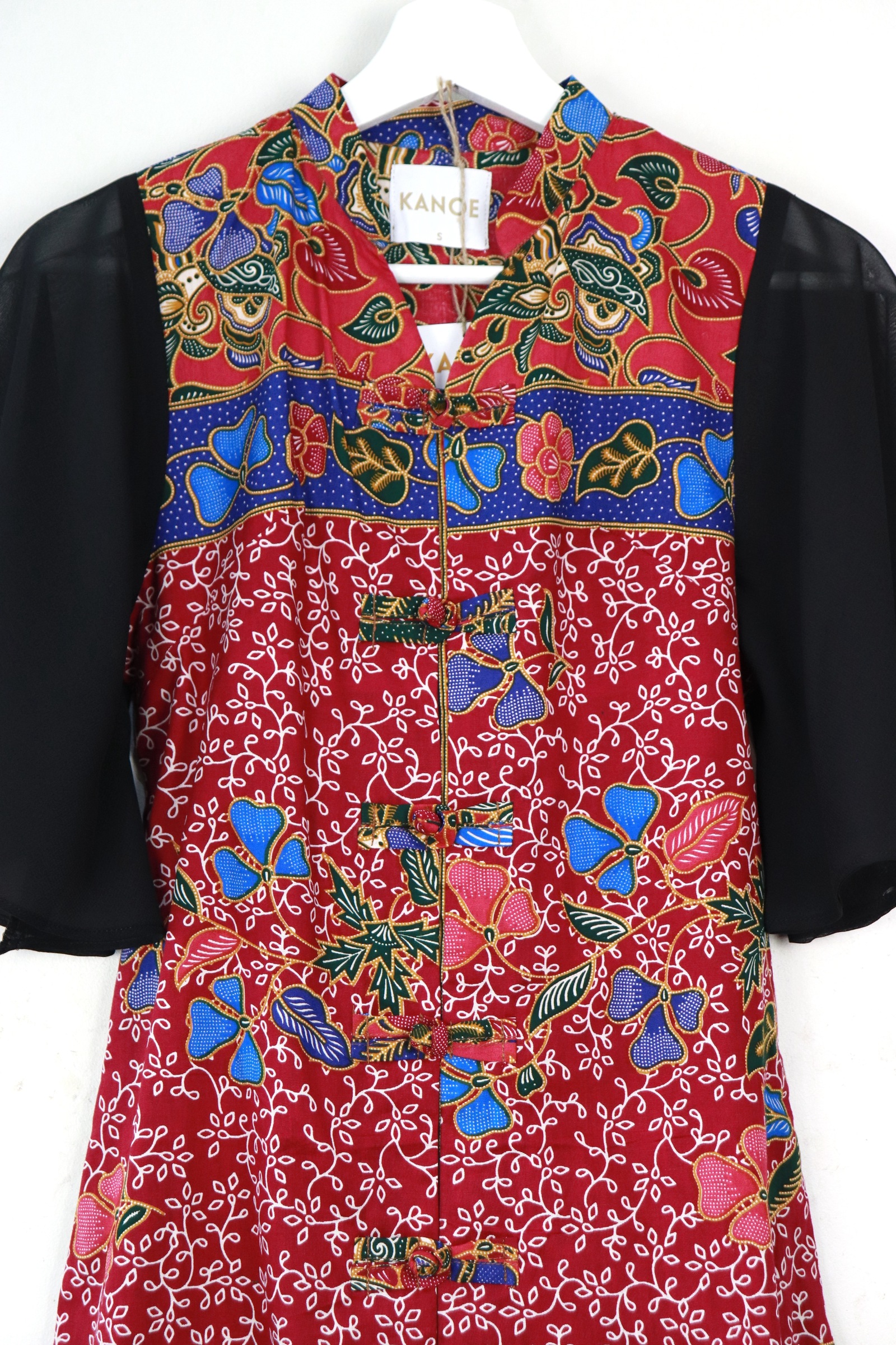  Sheer Sleeve Batik Dress - Sweetheart Fang
