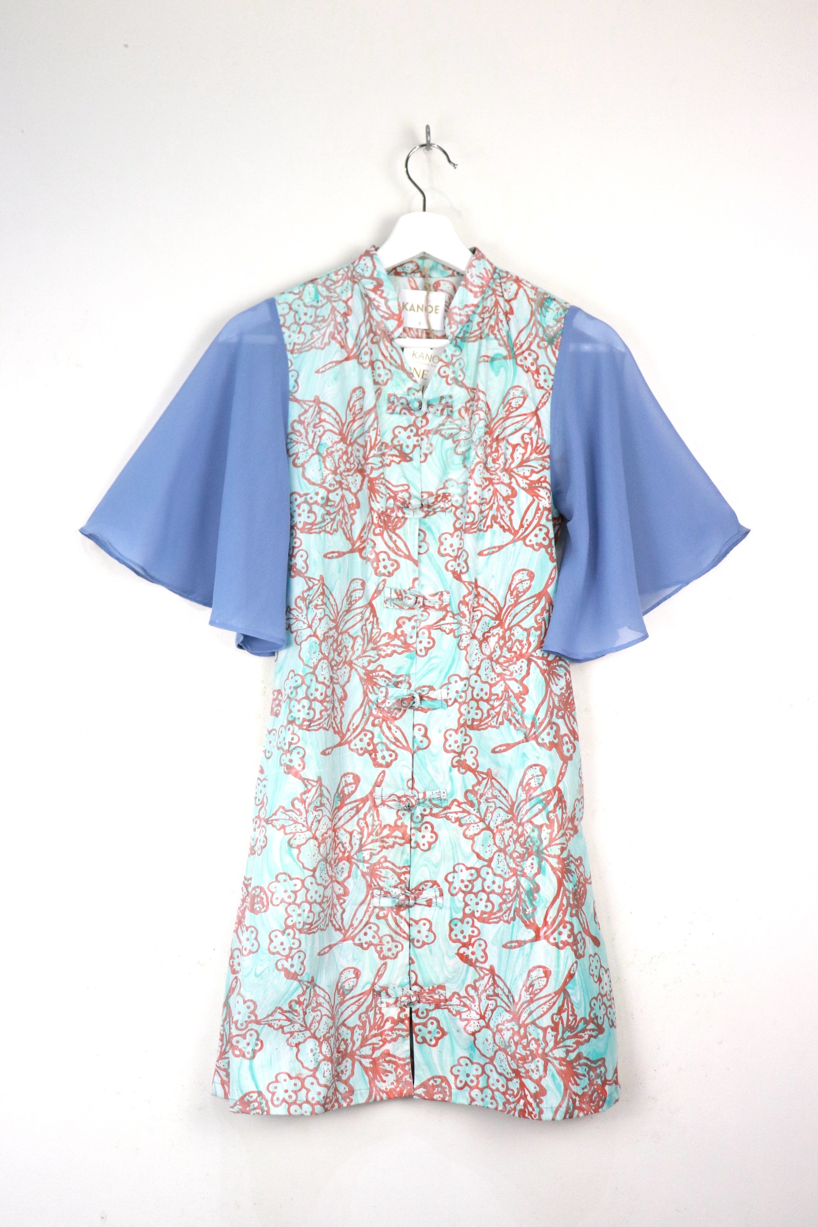 Sheer Sleeve Batik Dress - Lapis Mist [ Handmade ]