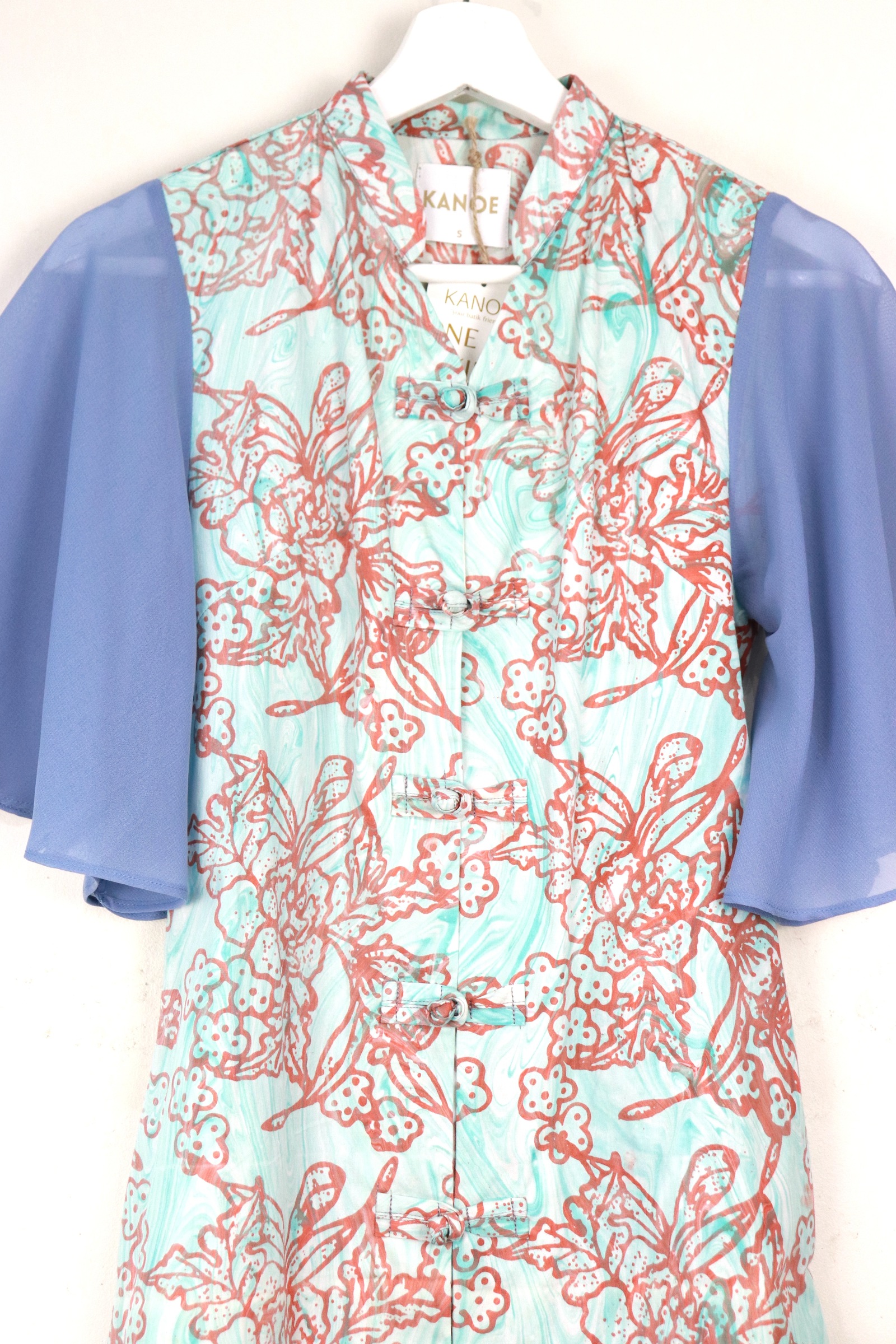 Sheer Sleeve Batik Dress - Lapis Mist [ Handmade ]