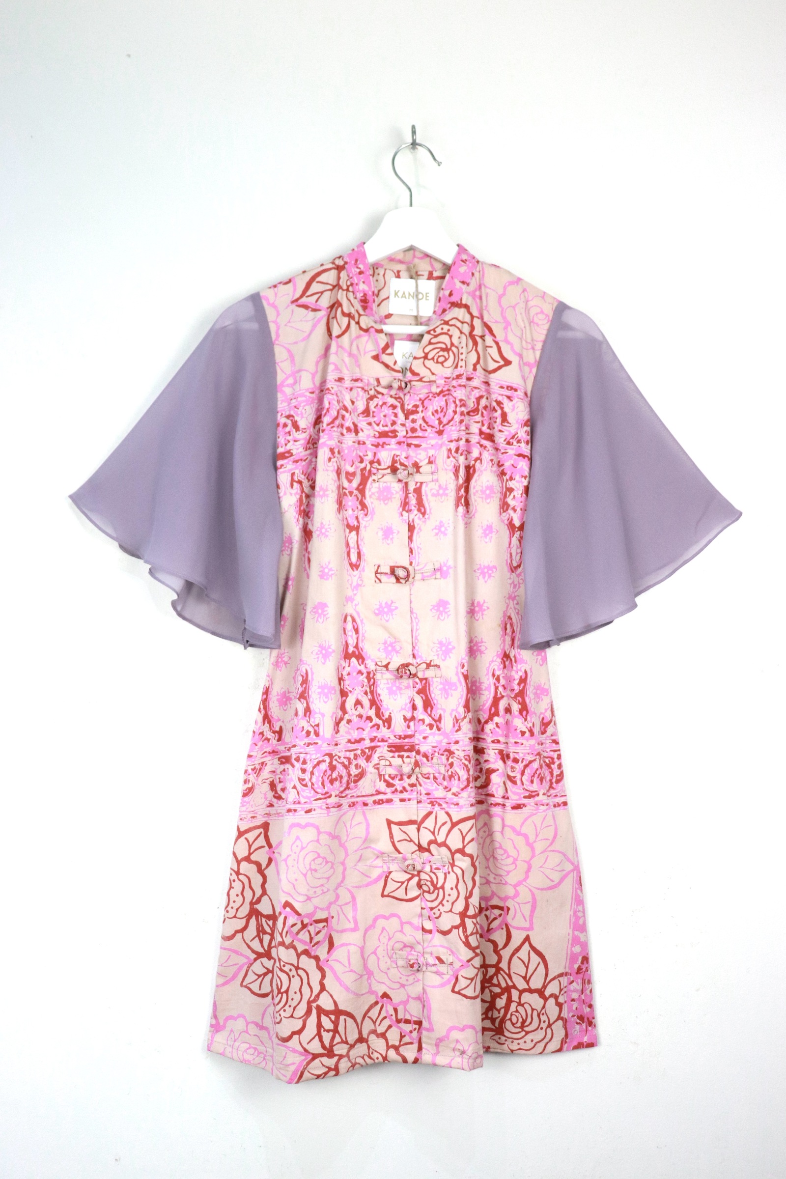 Sheer Sleeve Batik Dress - Rose Quartz [ Handmade ] [ M ]