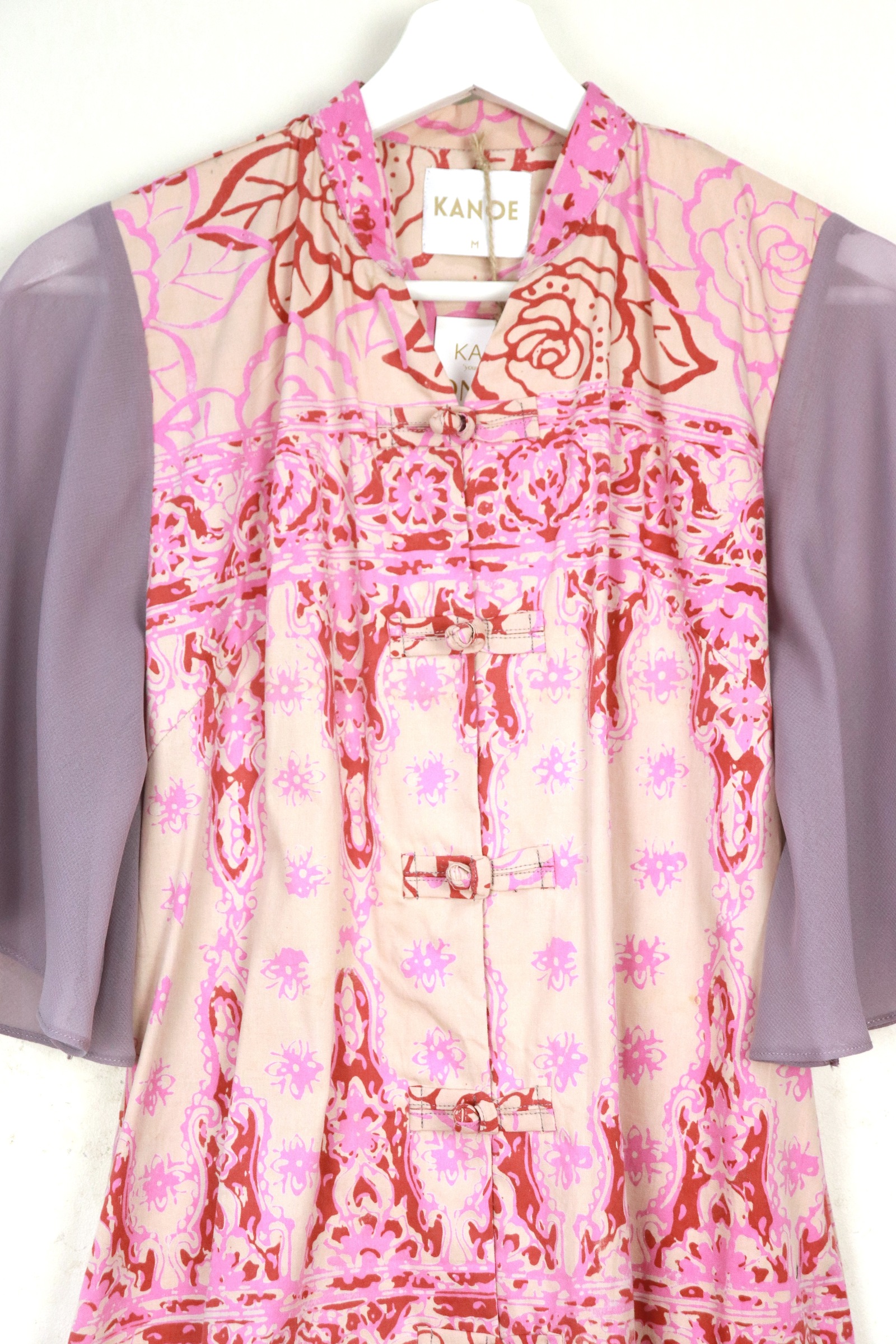 Sheer Sleeve Batik Dress - Rose Quartz [ Handmade ] [ M ]