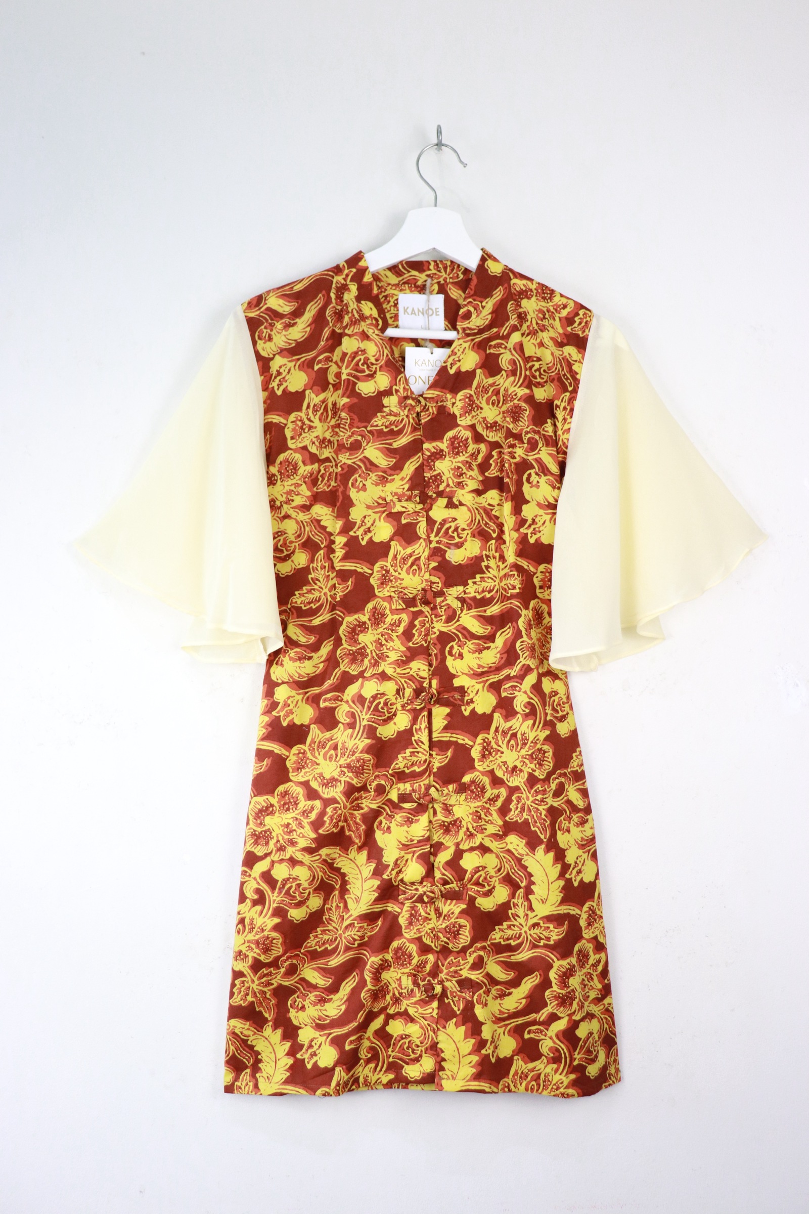 Sheer Sleeve Batik Dress - Golden Hour [ Handmade ] [ L ]