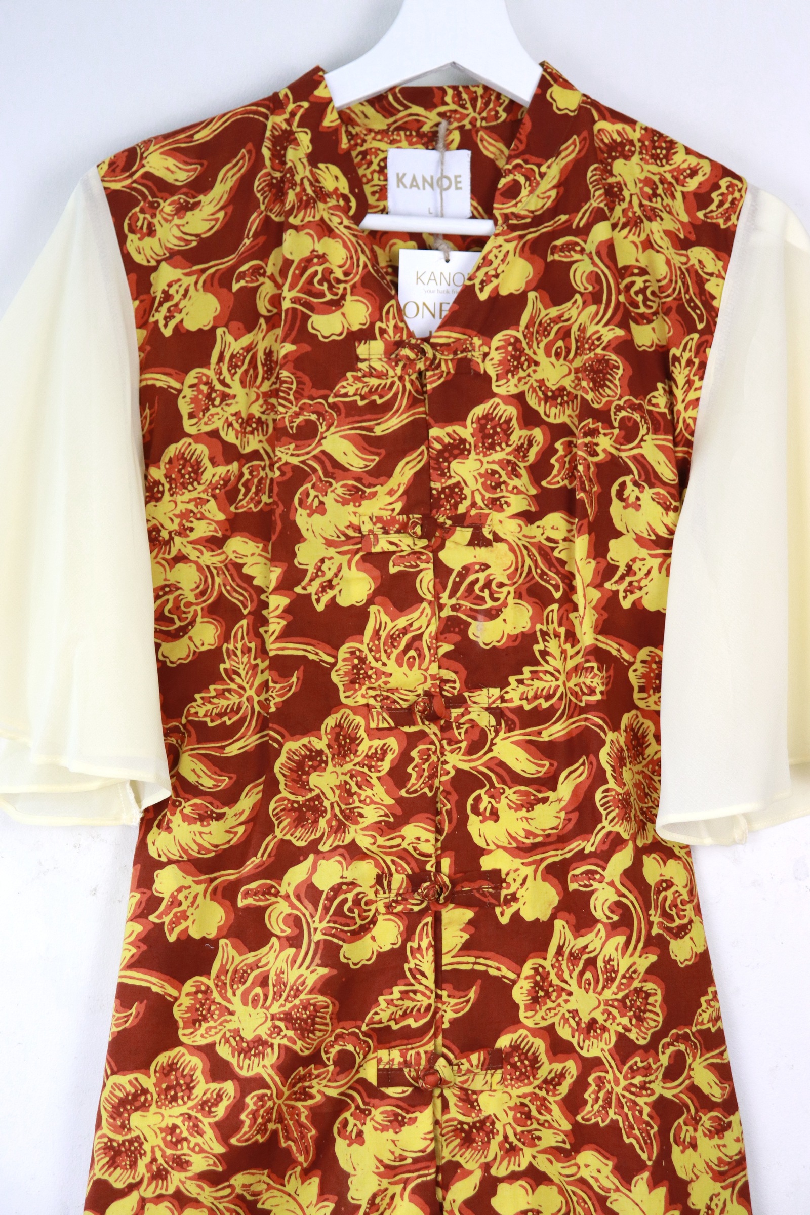 Sheer Sleeve Batik Dress - Golden Hour [ Handmade ] [ L ]