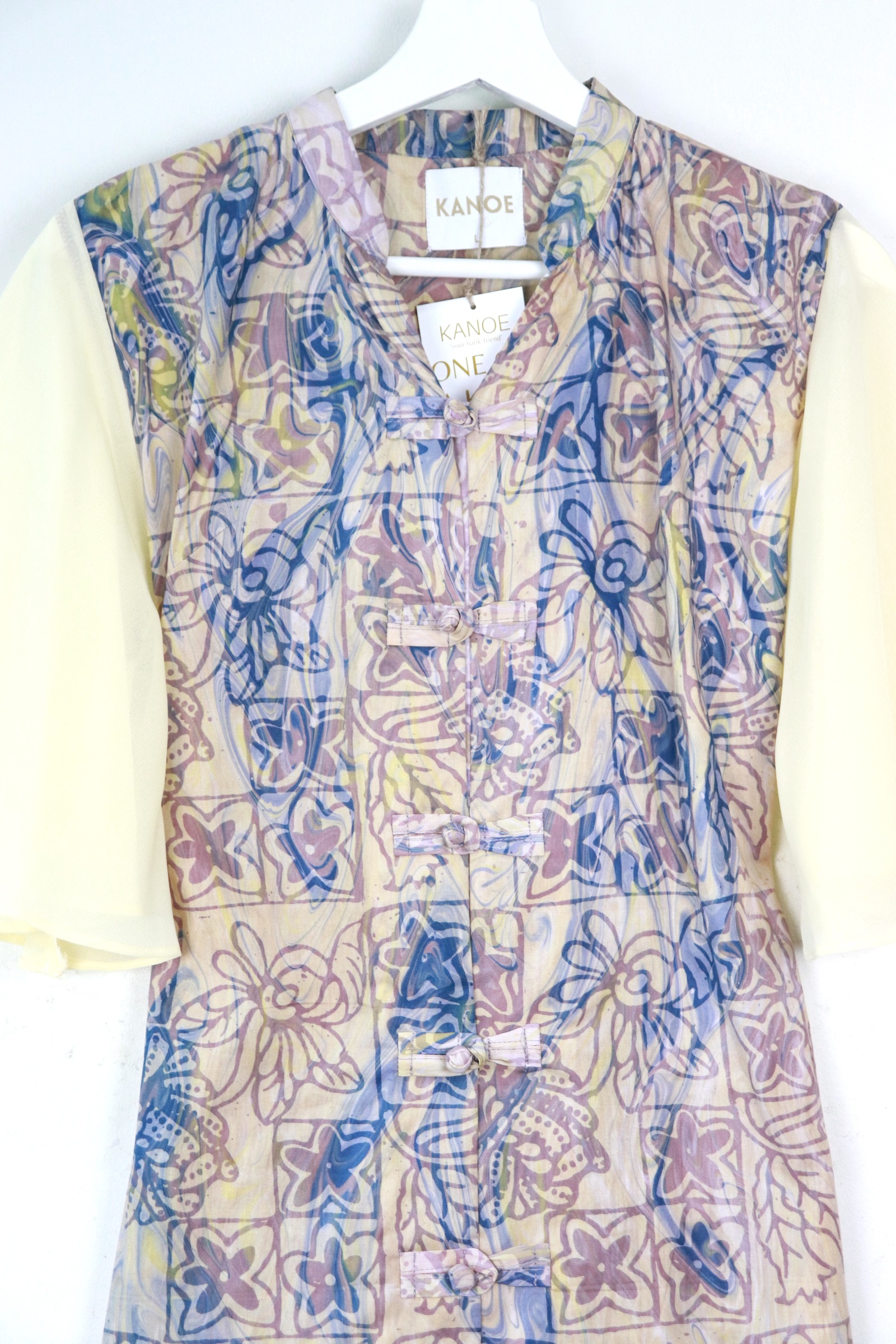 Sheer Sleeve Batik Dress - Toffee Xin [ Handmade ] [ L ]