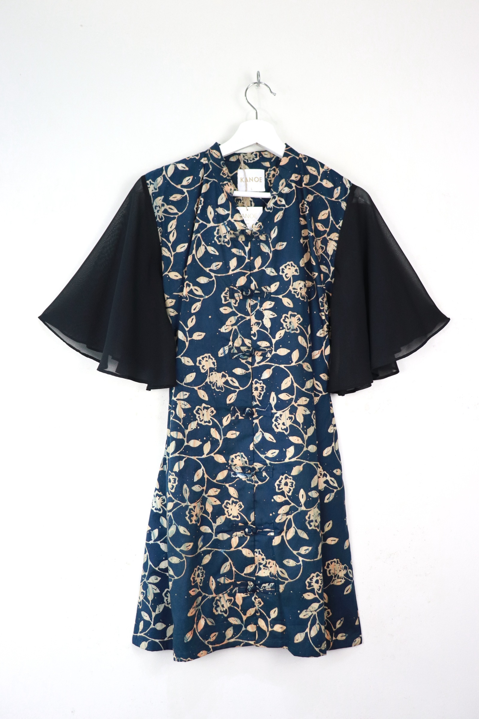 Sheer Sleeve Batik Dress - Moonlit Eden [ Handmade ] [ L ]