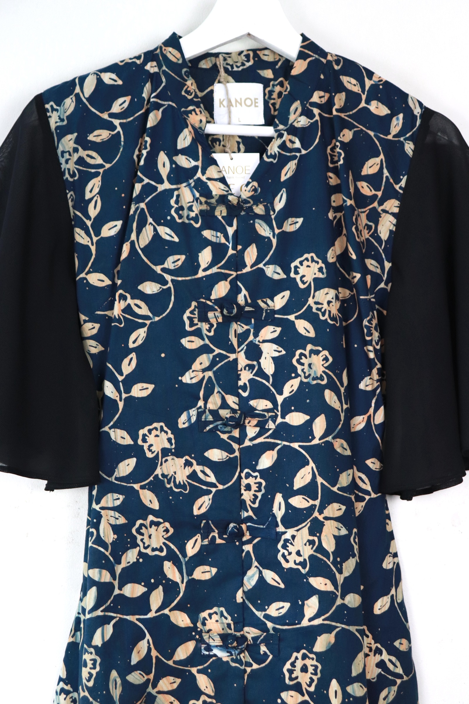 Sheer Sleeve Batik Dress - Moonlit Eden [ Handmade ] [ L ]